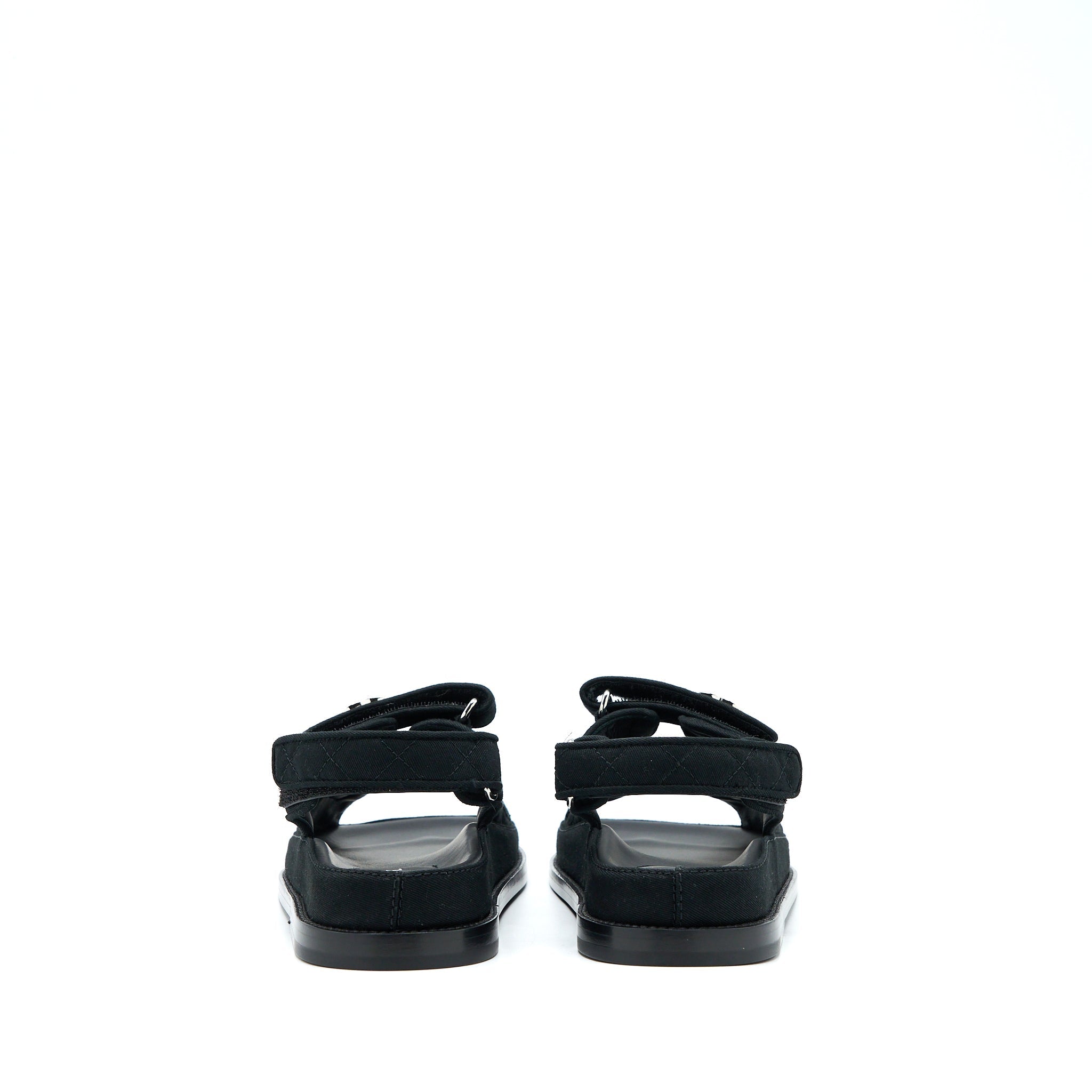 Chanel Size 36 Dad Sandals Crystal Logo Fabric Black