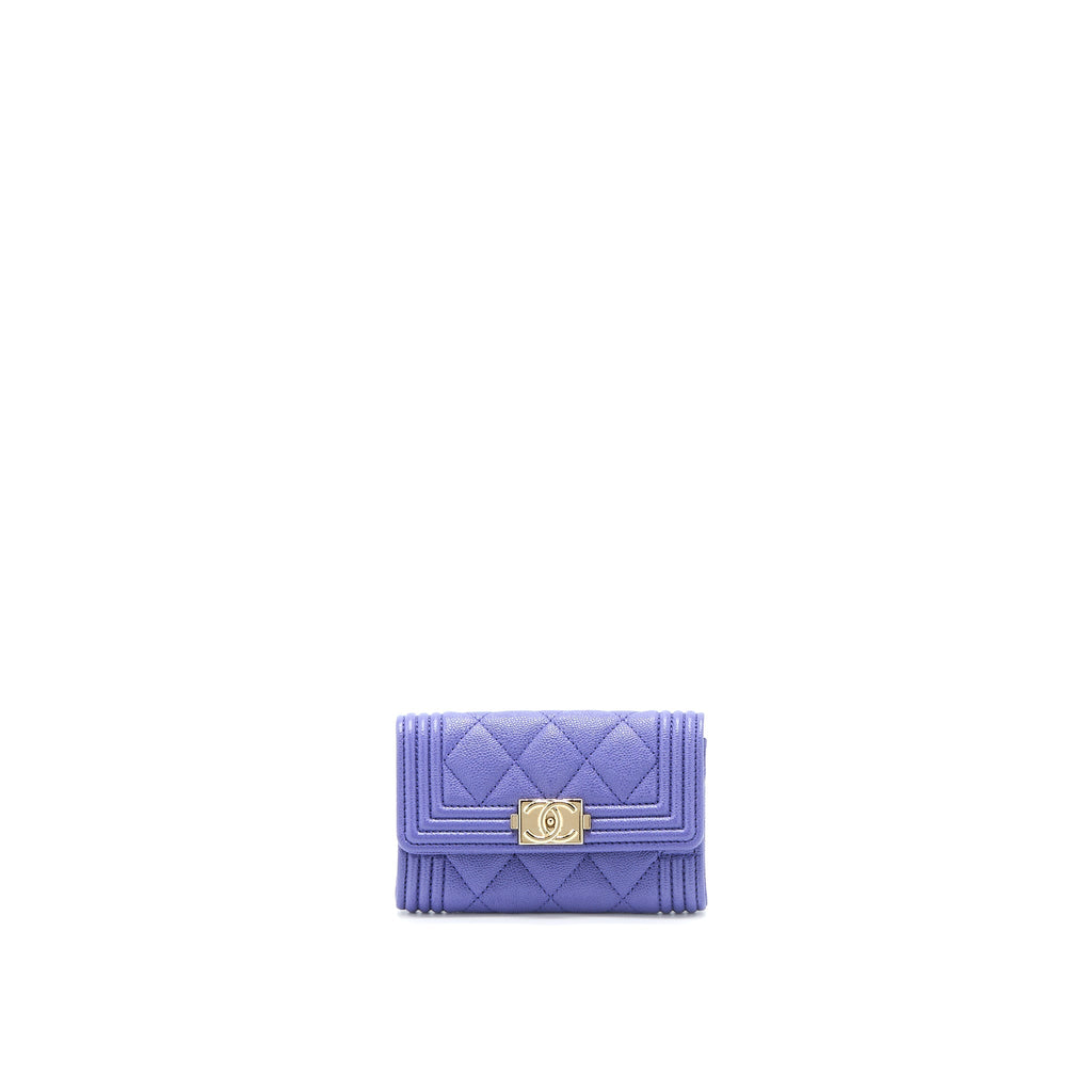 Chanel Boy Card Holder Caviar Purple L