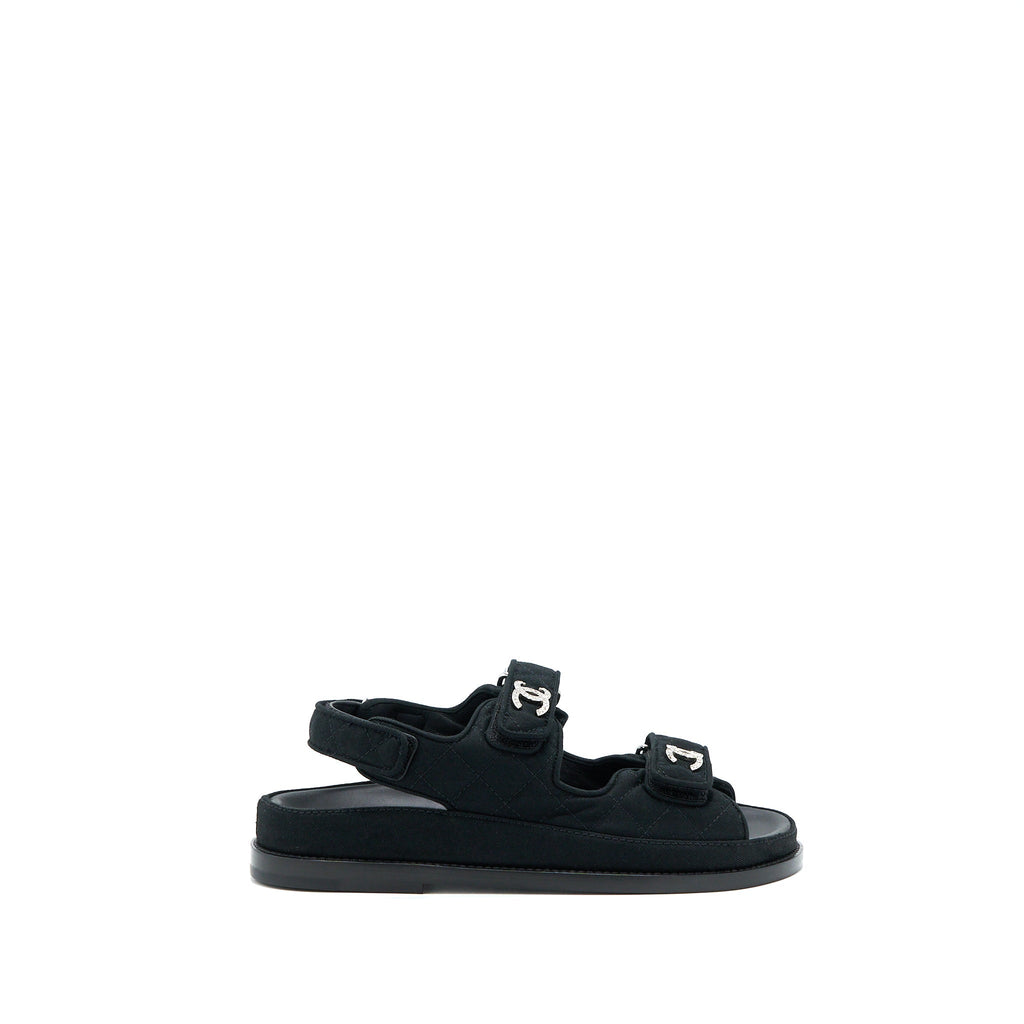 Chanel Size 36 Dad Sandals Crystal Logo Fabric Black