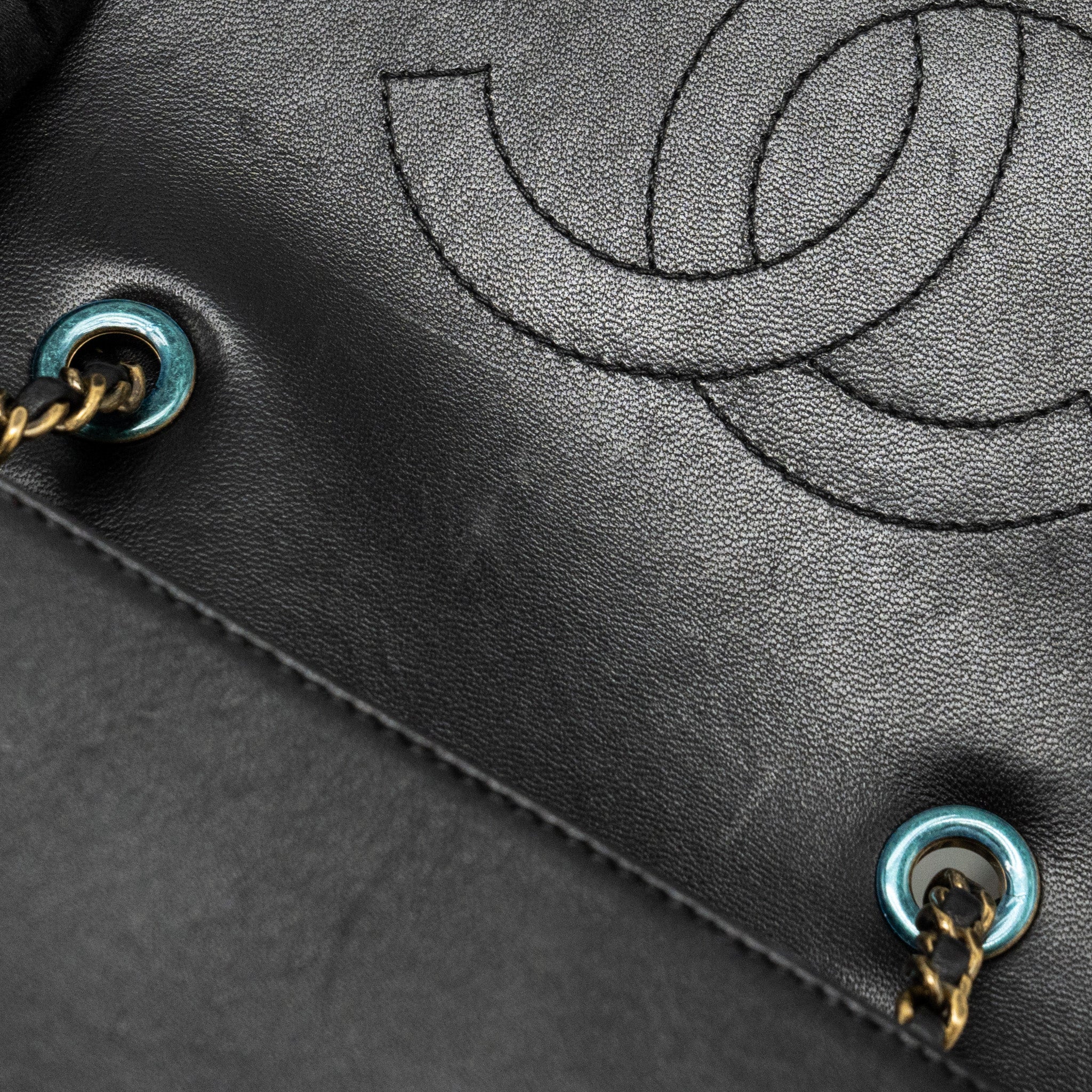 Chanel CC logo square flap bag lambskin black