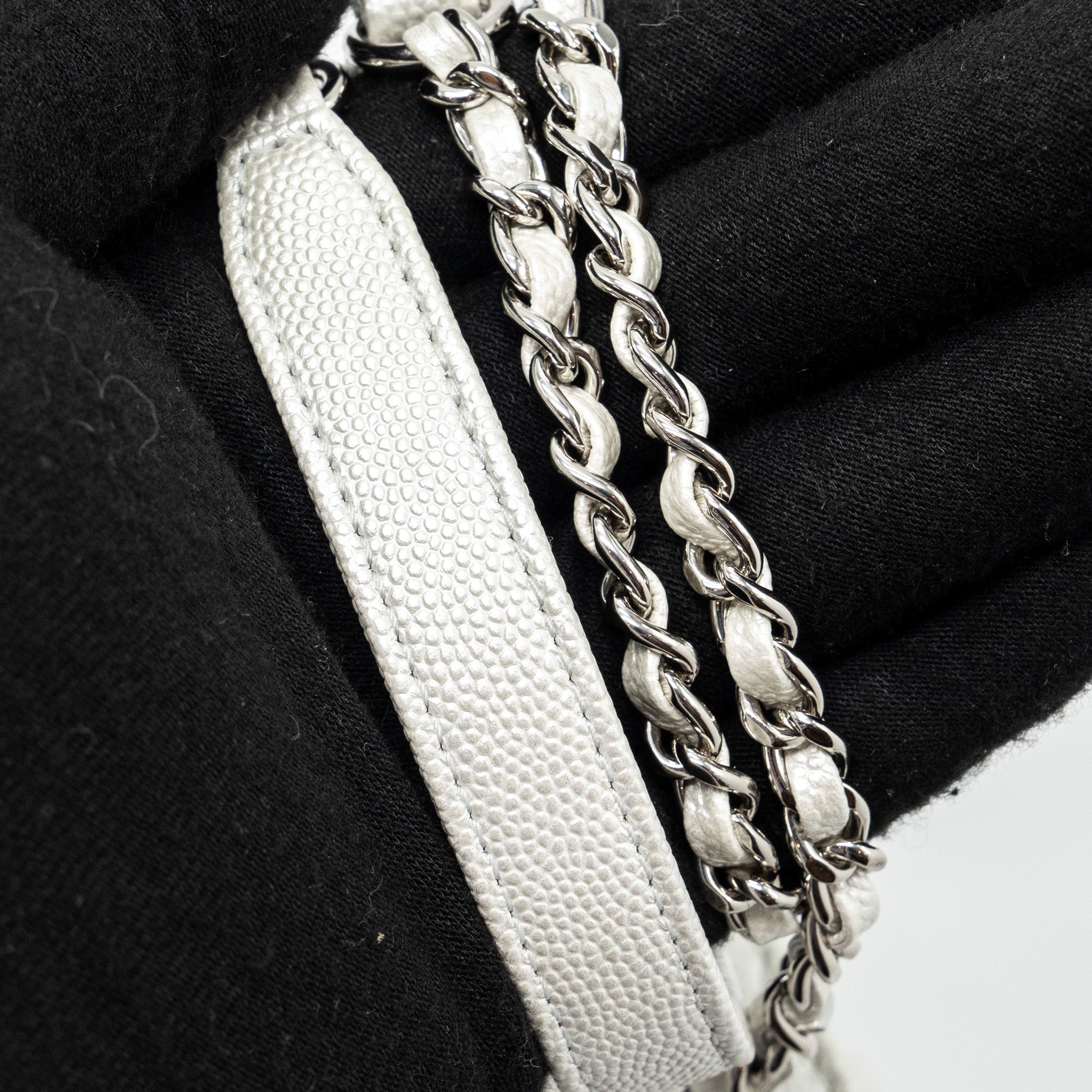 Chanel chevron small coco handle caviar iridescent white