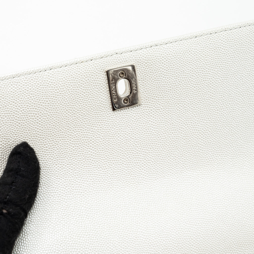 Chanel chevron small coco handle caviar iridescent white