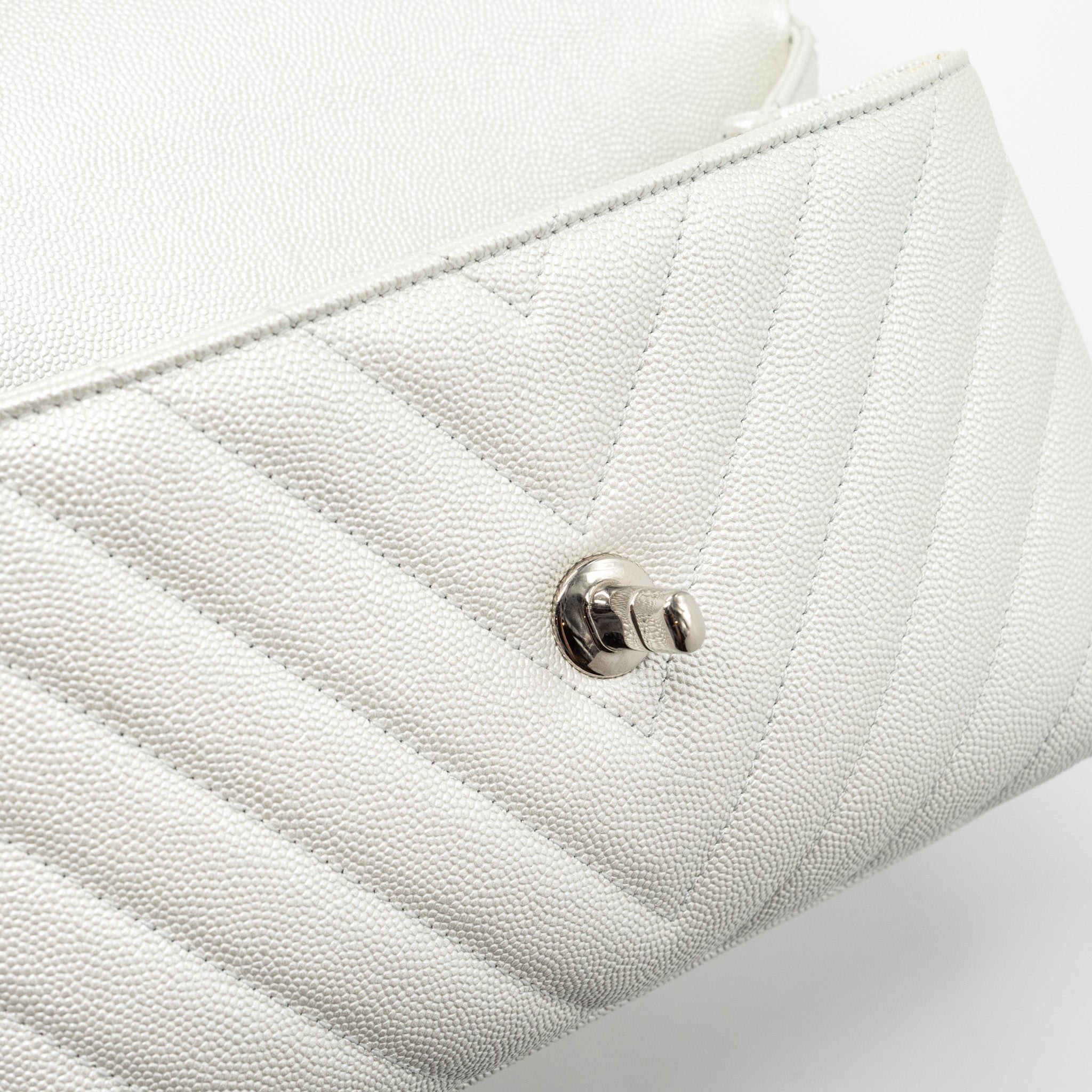 Chanel chevron small coco handle caviar iridescent white