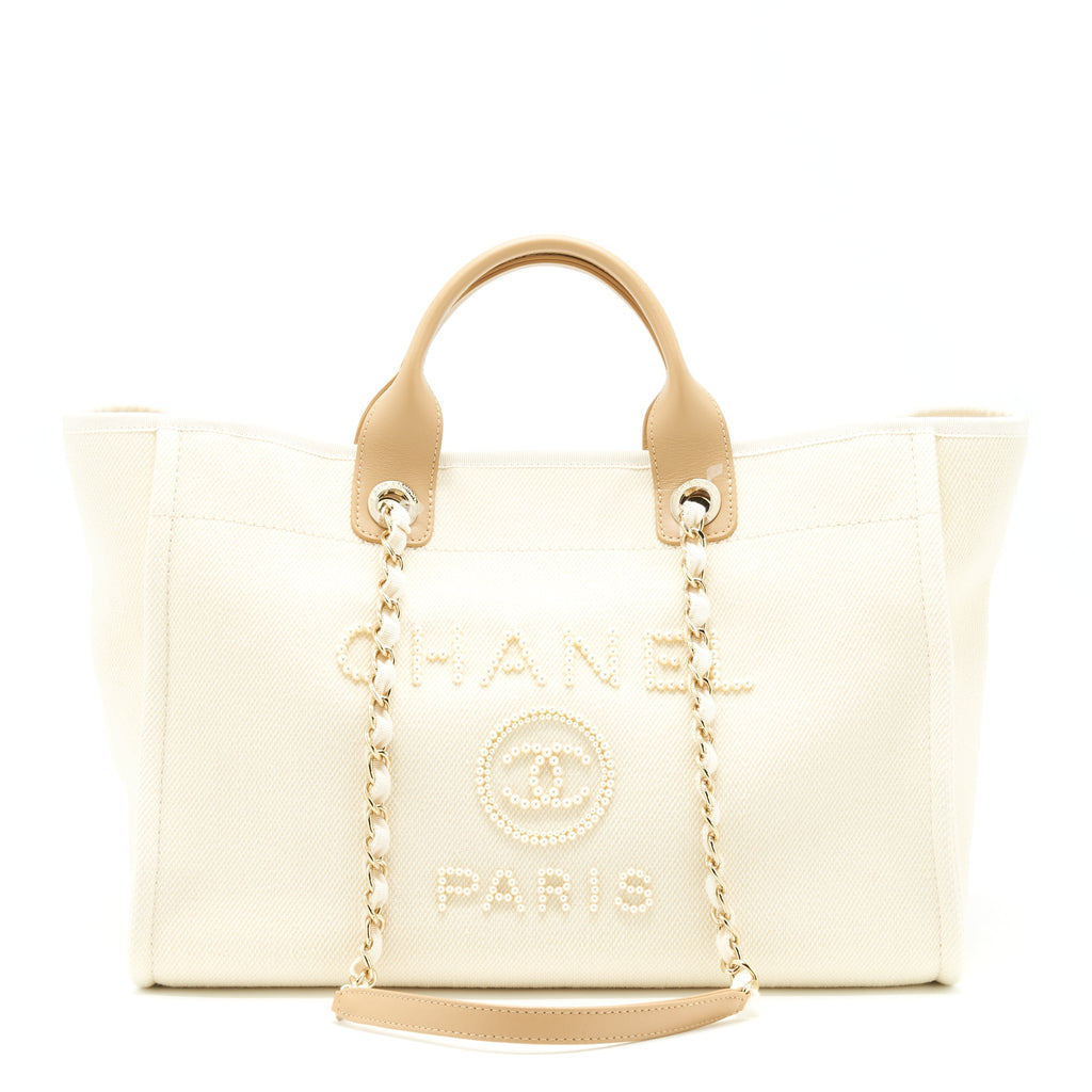 Chanel Deauville Tote Bag Canvas Light Beige L