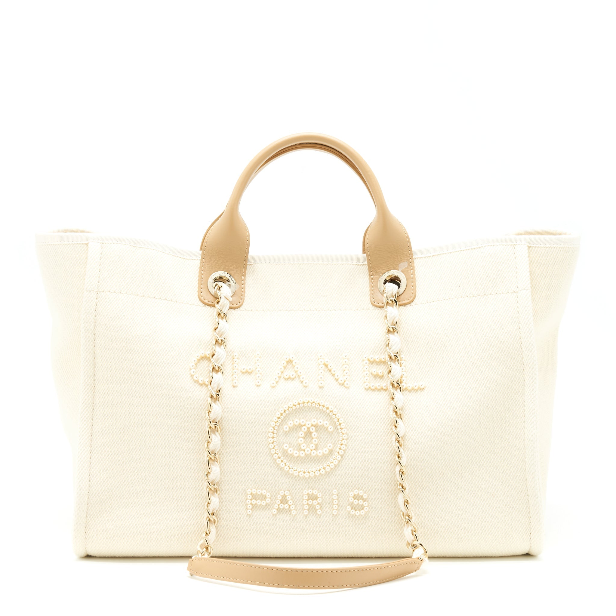 Chanel Deauville Tote Bag Canvas Light Beige L