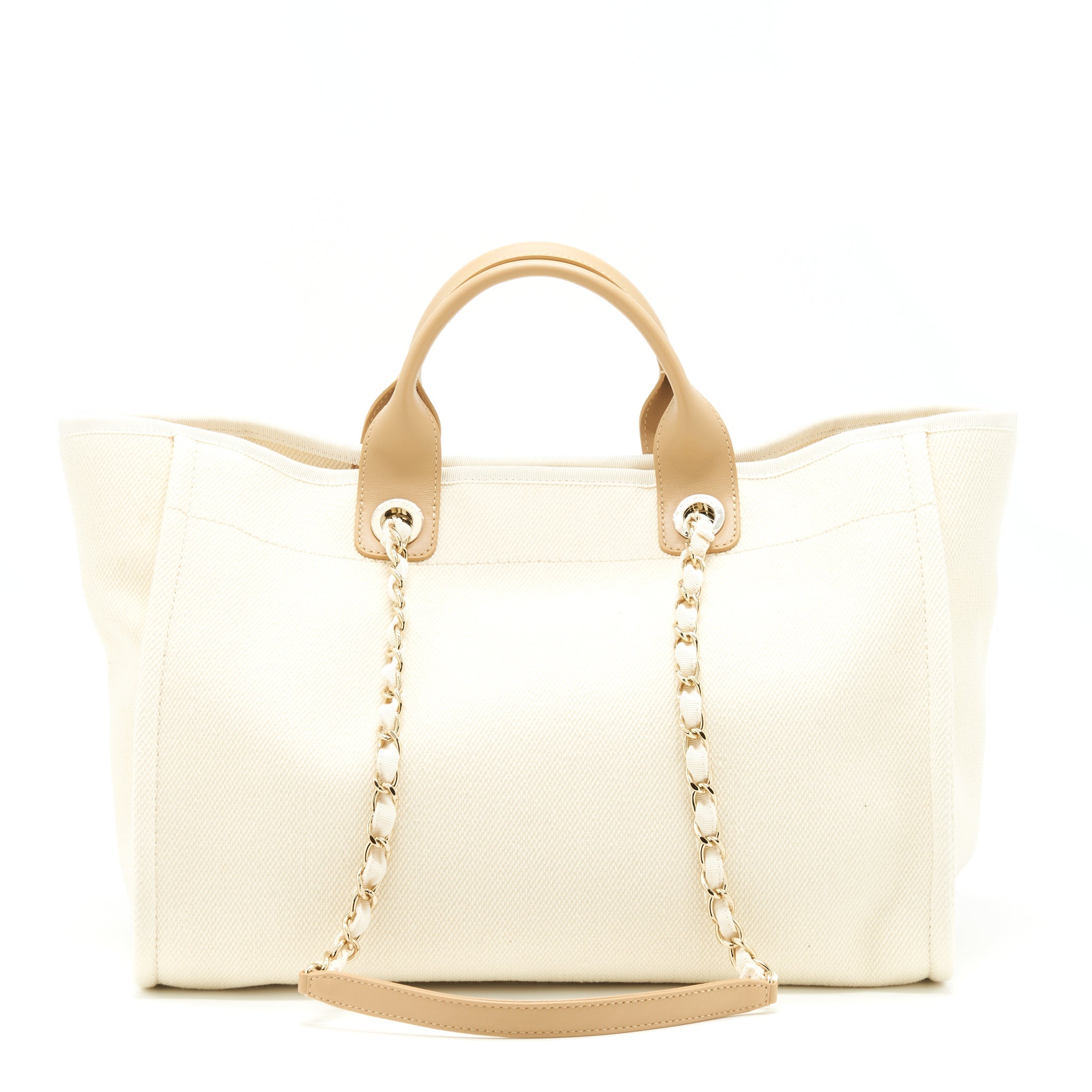 Chanel Deauville Tote Bag Canvas Light Beige L