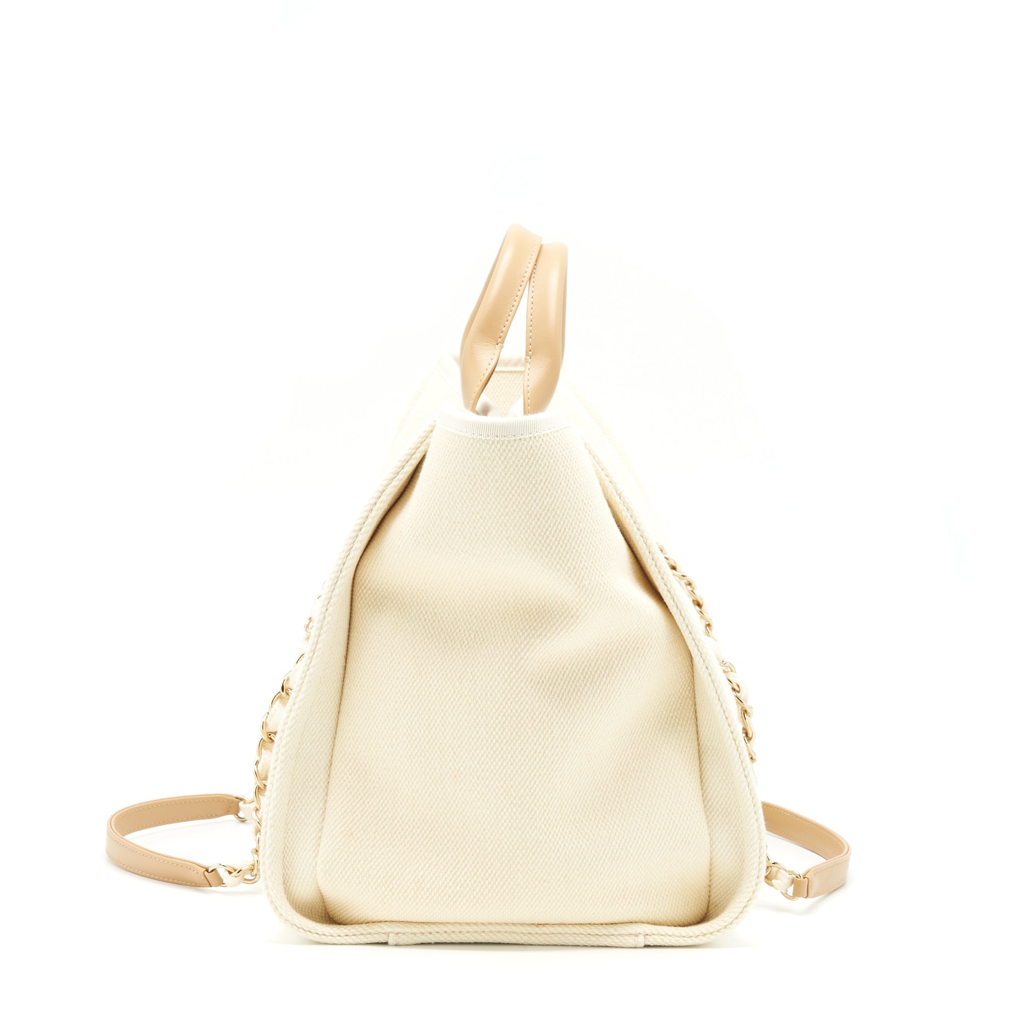 Chanel Deauville Tote Bag Canvas Light Beige L
