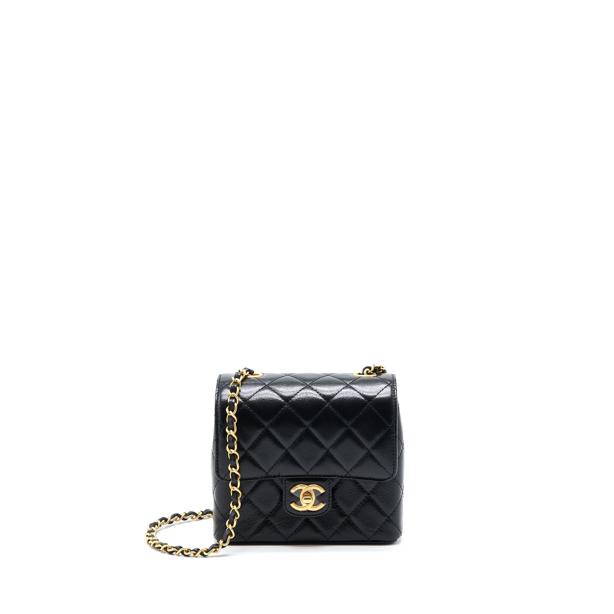 Chanel 22K Retro Classic New Mini Square Flap Bag Goatskin Black (Microchip)