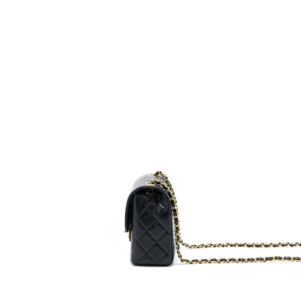 Chanel 22K Retro Classic New Mini Square Flap Bag Goatskin Black (Microchip)