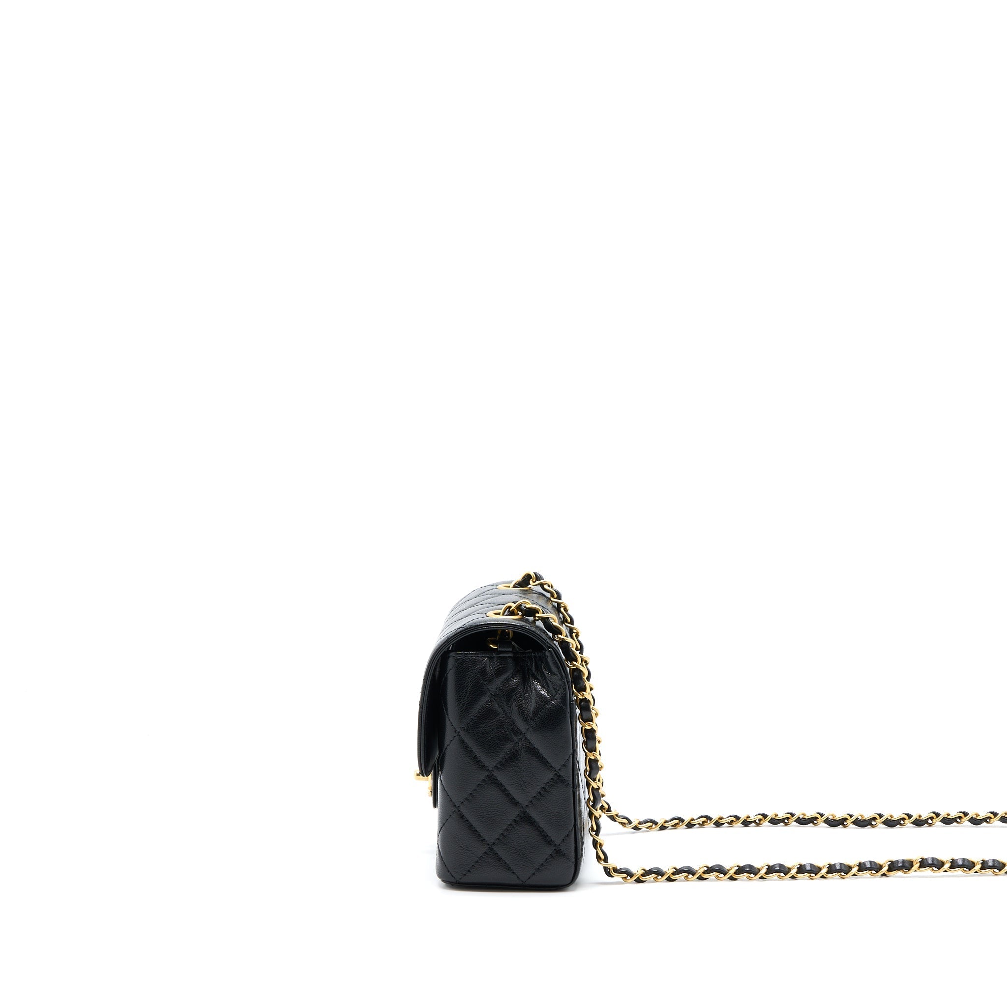 Chanel 22K Retro Classic New Mini Square Flap Bag Goatskin Black (Microchip)