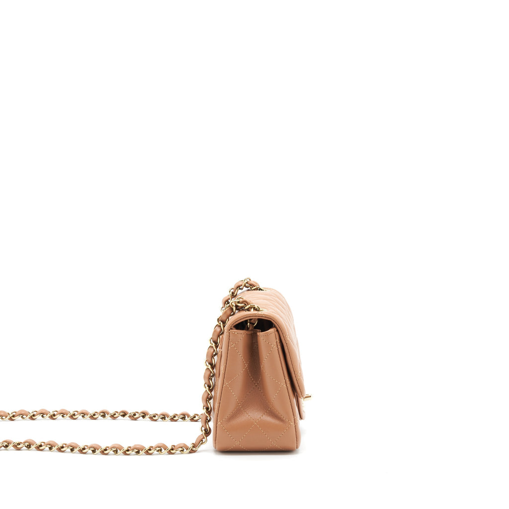 Chanel 22S Mini Square Flap Bag Lambskin Caramel L