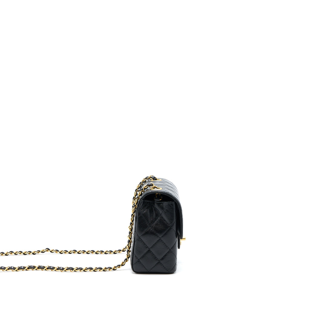 Chanel 22K Retro Classic New Mini Square Flap Bag Goatskin Black (Microchip)