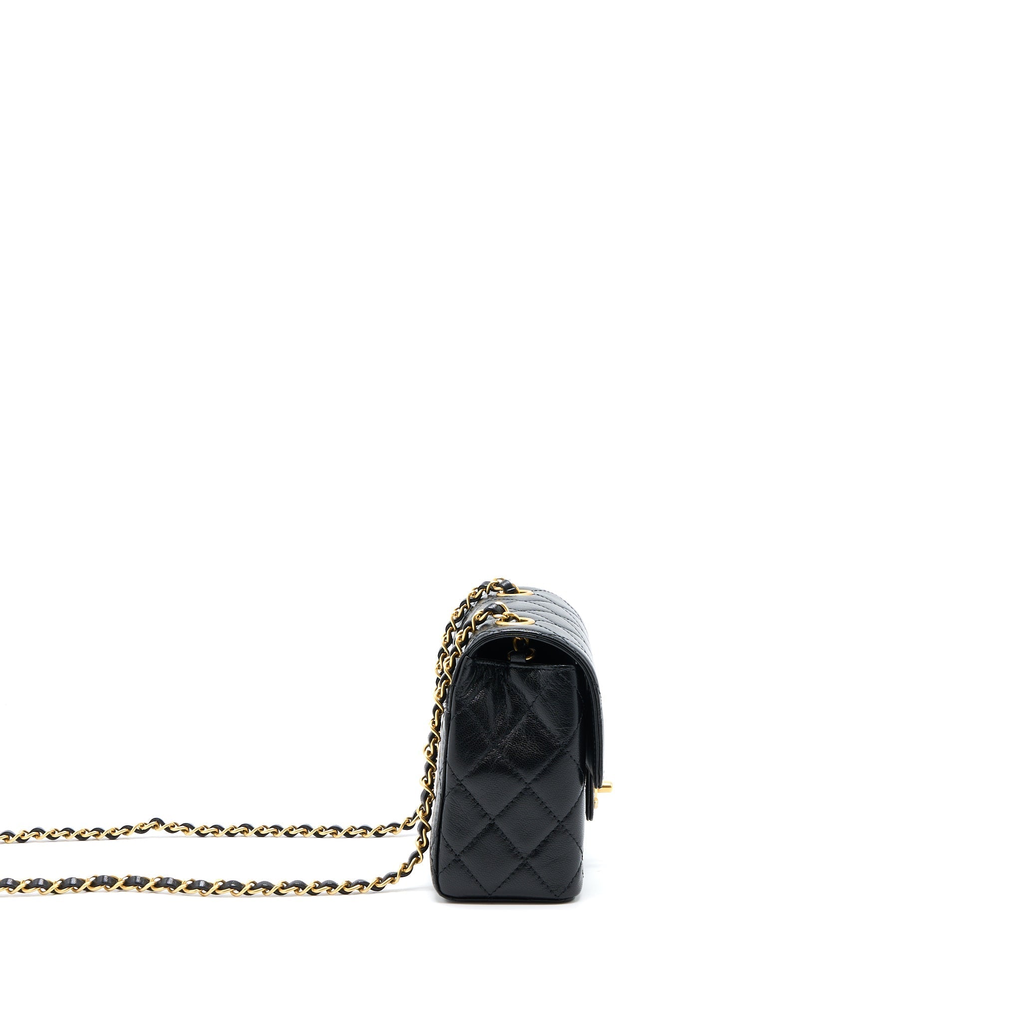 Chanel 22K Retro Classic New Mini Square Flap Bag Goatskin Black (Microchip)