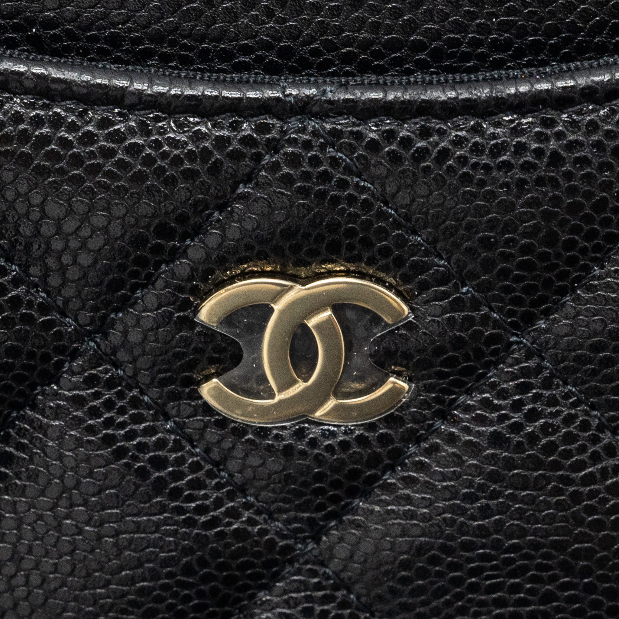 Chanel square zipper pouch card holder caviar Black L (microchip)