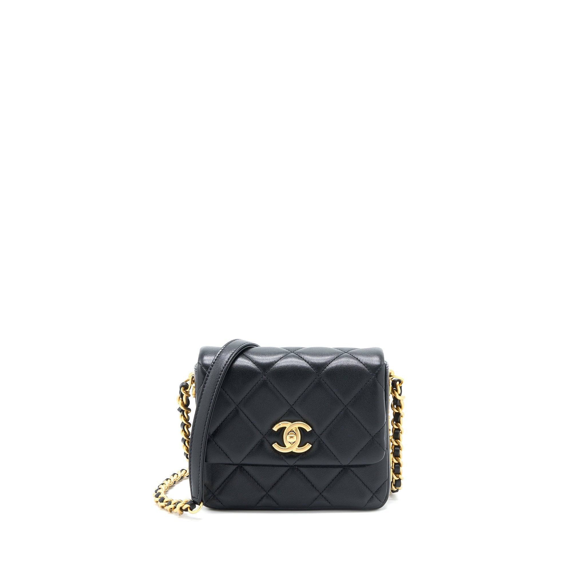Chanel 21B Seasonal Quilted Square Flap Bag Lambskin Black Brushed  (Microchip)