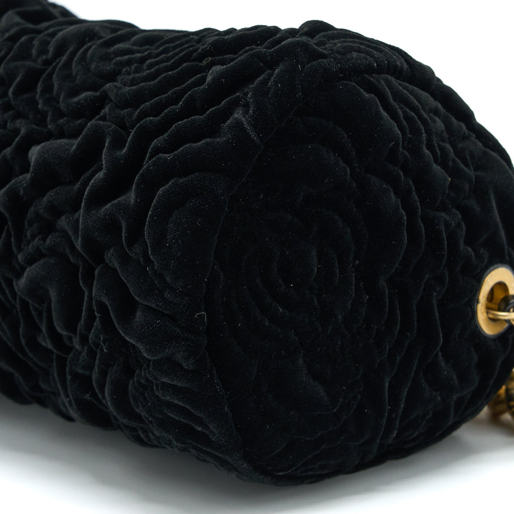 Chanel Mini Boston Bag with Chain Camellia Velvet Black  (Microchip)