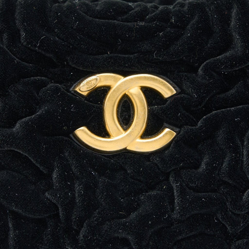 Chanel Mini Boston Bag with Chain Camellia Velvet Black  (Microchip)