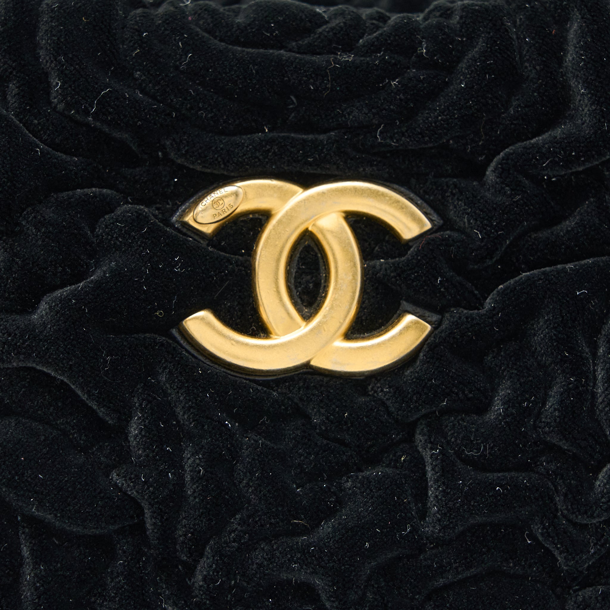 Chanel Mini Boston Bag with Chain Camellia Velvet Black  (Microchip)