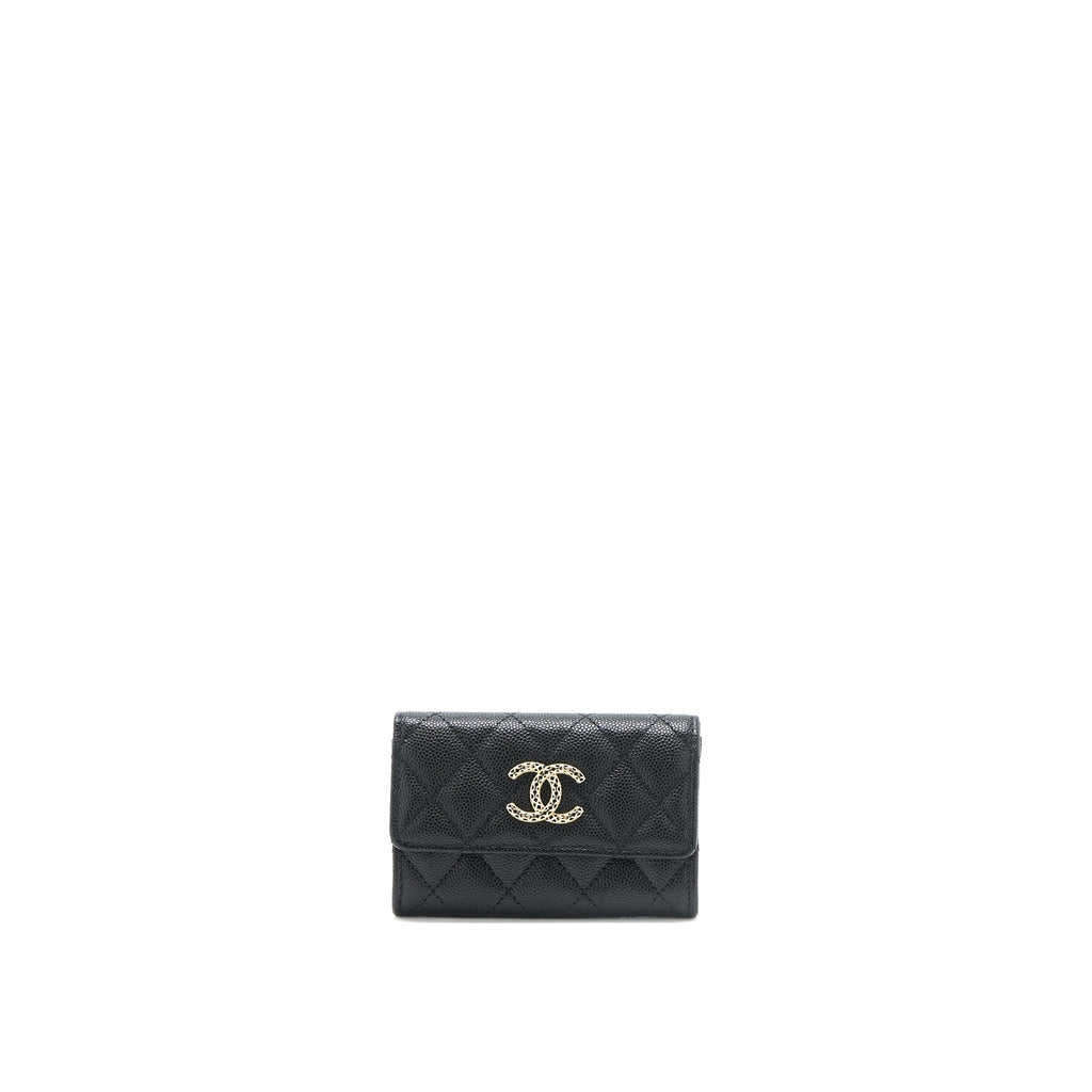 Chanel 23P Detail CC Logo Flap Card Holder Caviar Black L (Microchip)