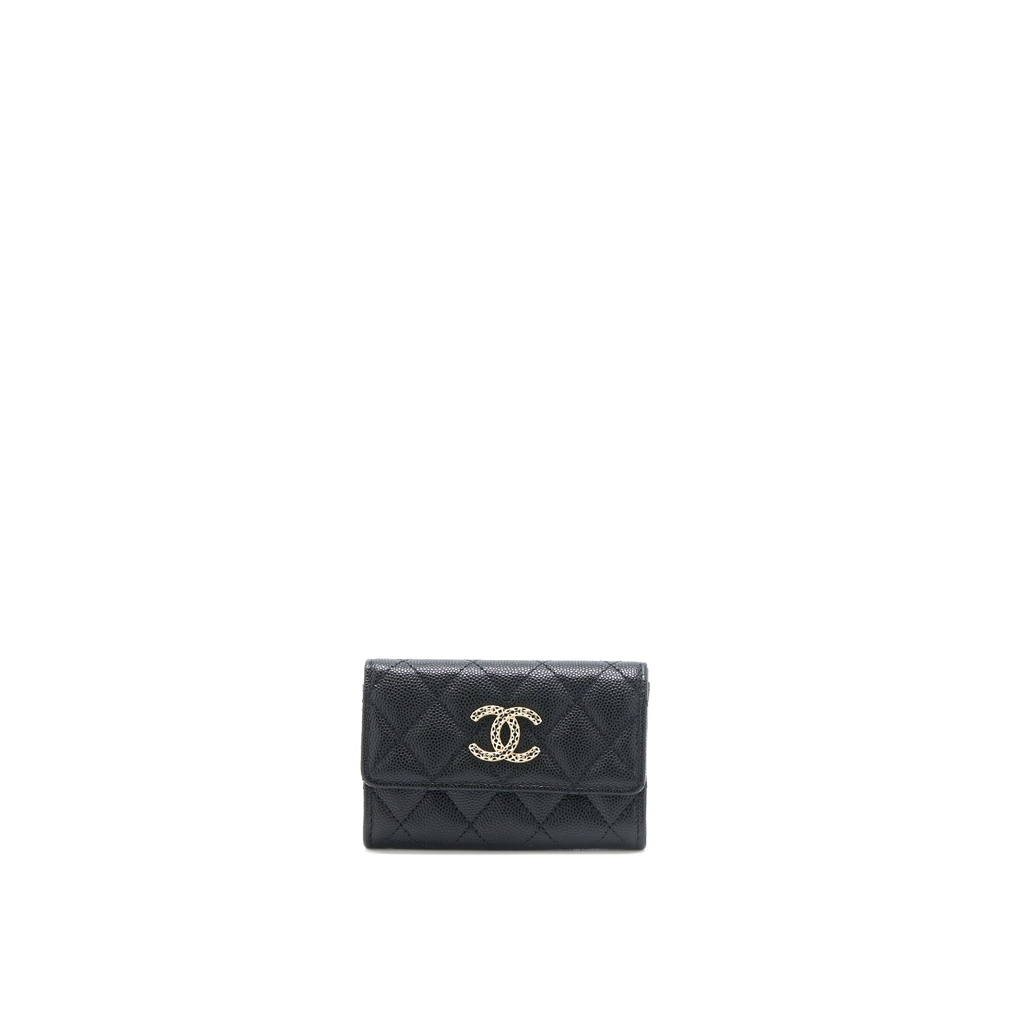 Chanel 23P Detail CC Logo Flap Card Holder Caviar Black L (Microchip)