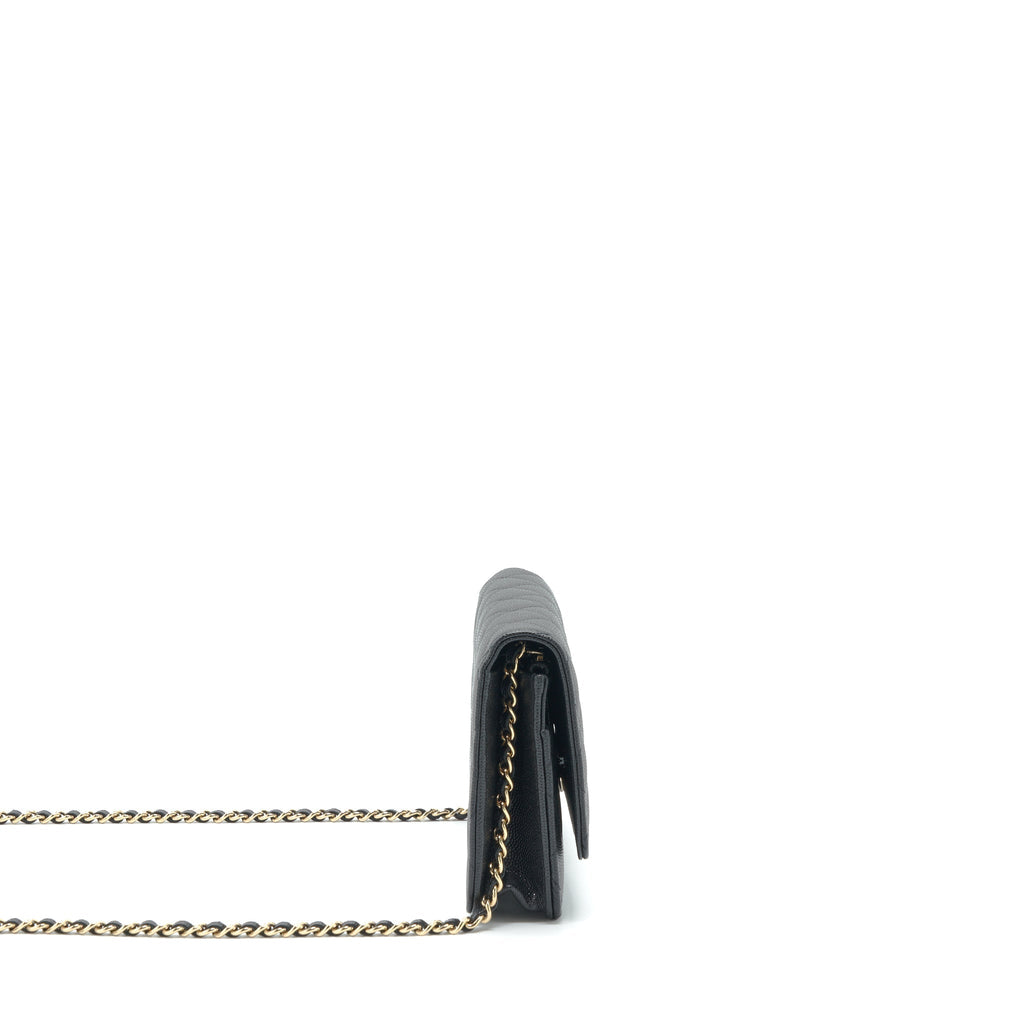 Chanel 22S Detailed Logo Wallet On Chain Caviar Black L