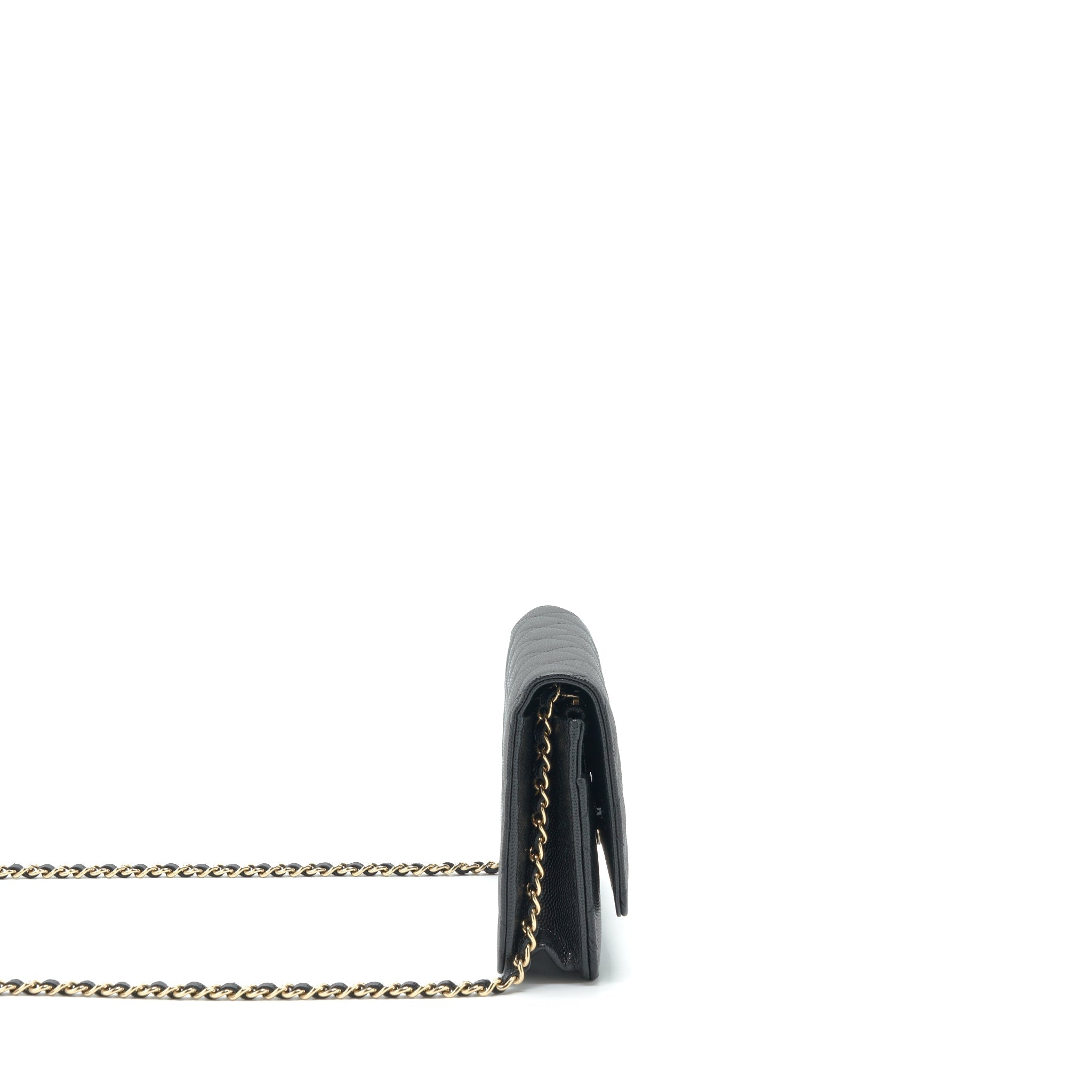 Chanel 22S Detailed Logo Wallet On Chain Caviar Black L