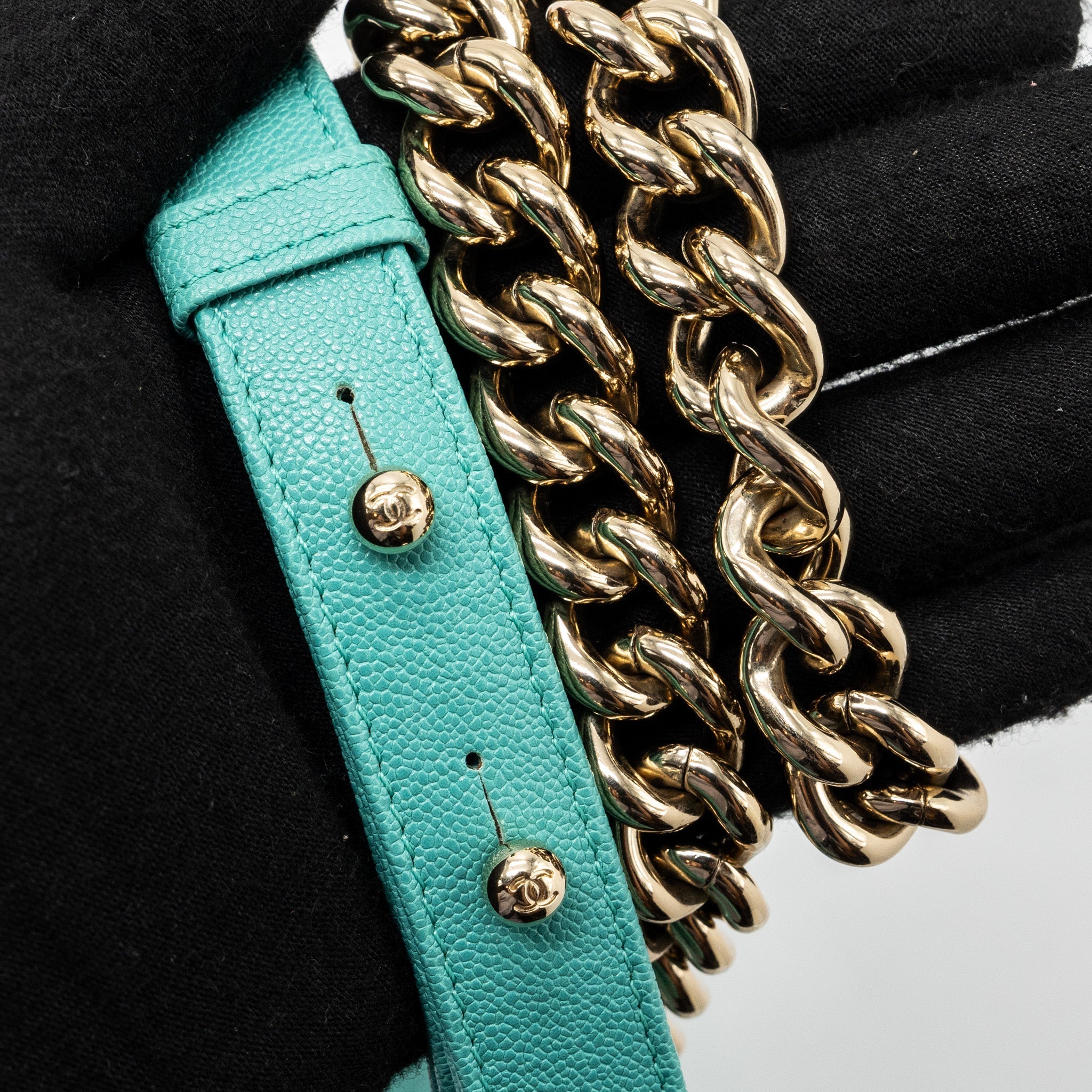 Chanel Chevron small boy bag caviar light green L