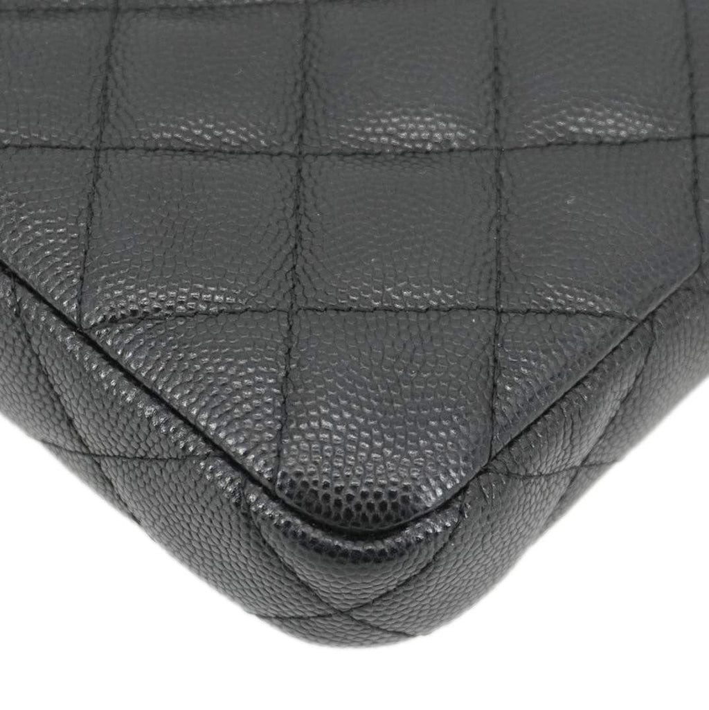 CHANEL Wallet on Chain Double Zip Caviar Leather Crossbody Bag Black