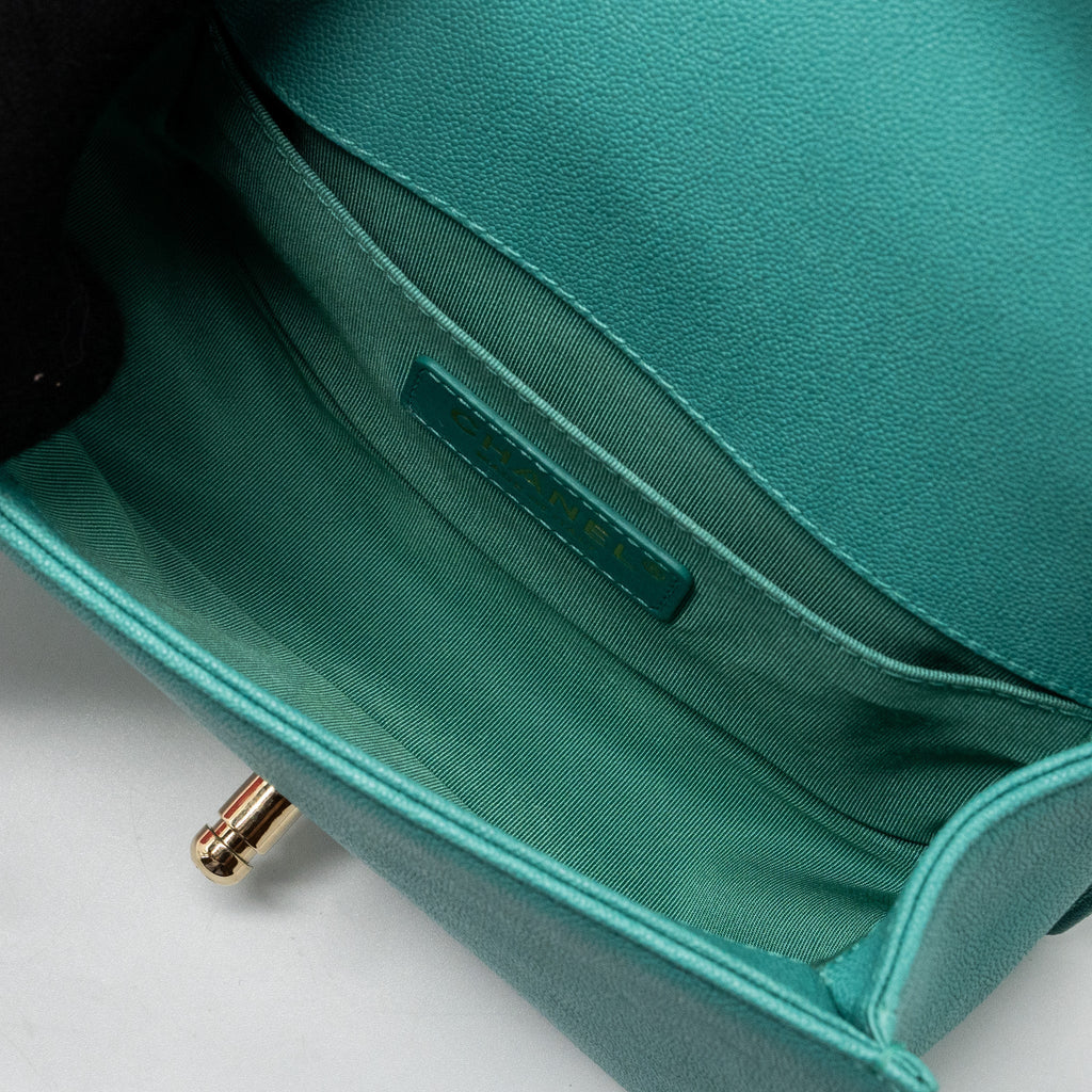 Chanel Chevron small boy bag caviar light green L