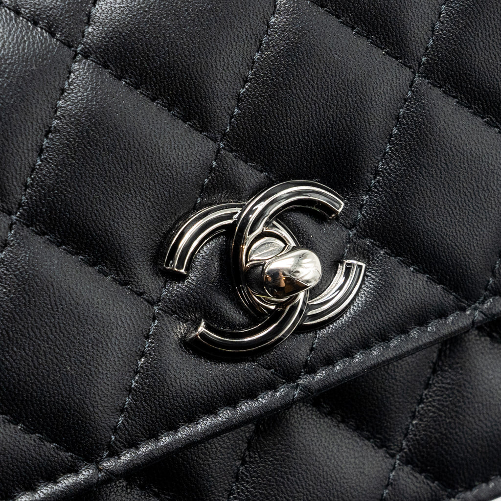 Chanel Top Handle Mini Wallet On Chain Flap Bag Lambskin Black  (Microchip)