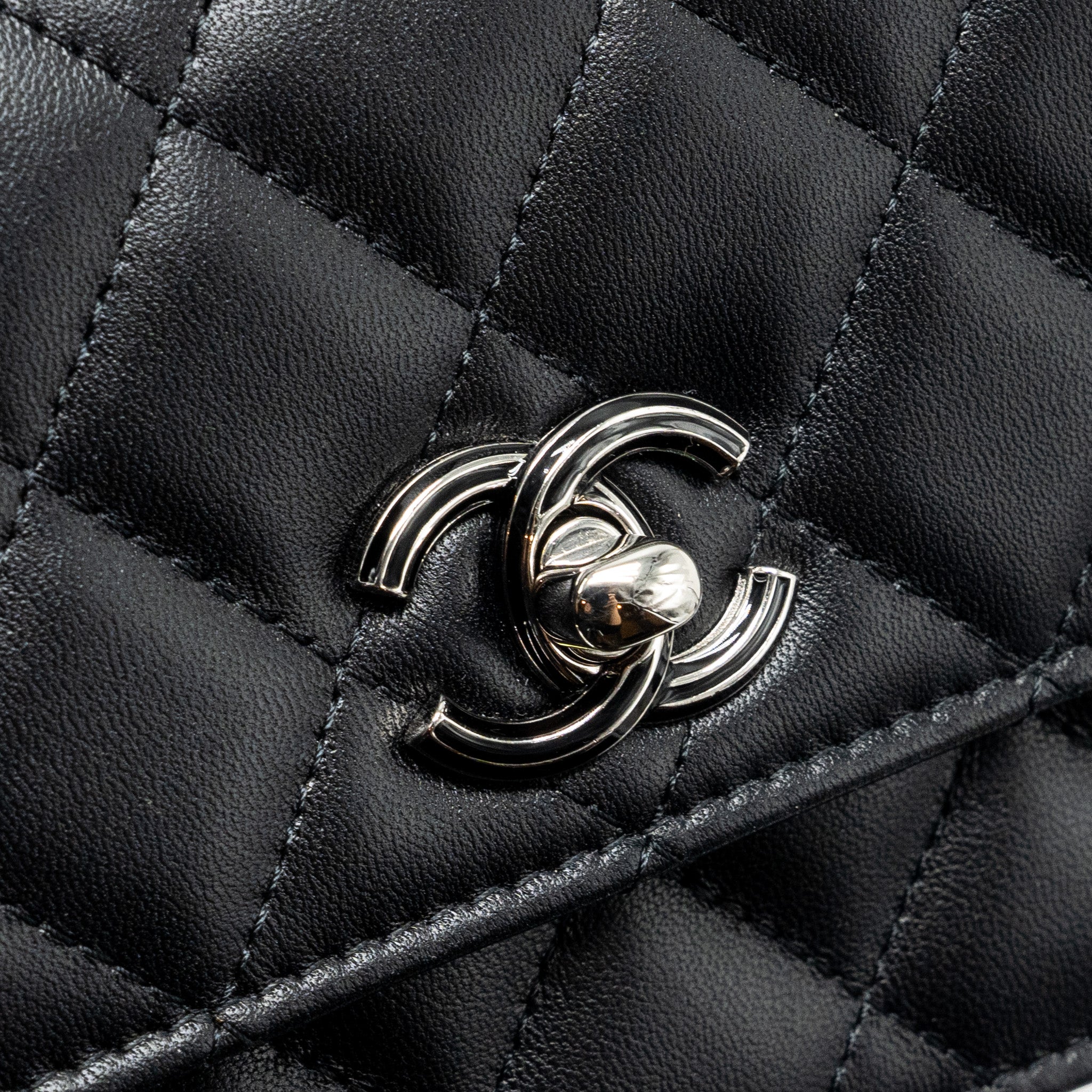 Chanel Top Handle Mini Wallet On Chain Flap Bag Lambskin Black  (Microchip)