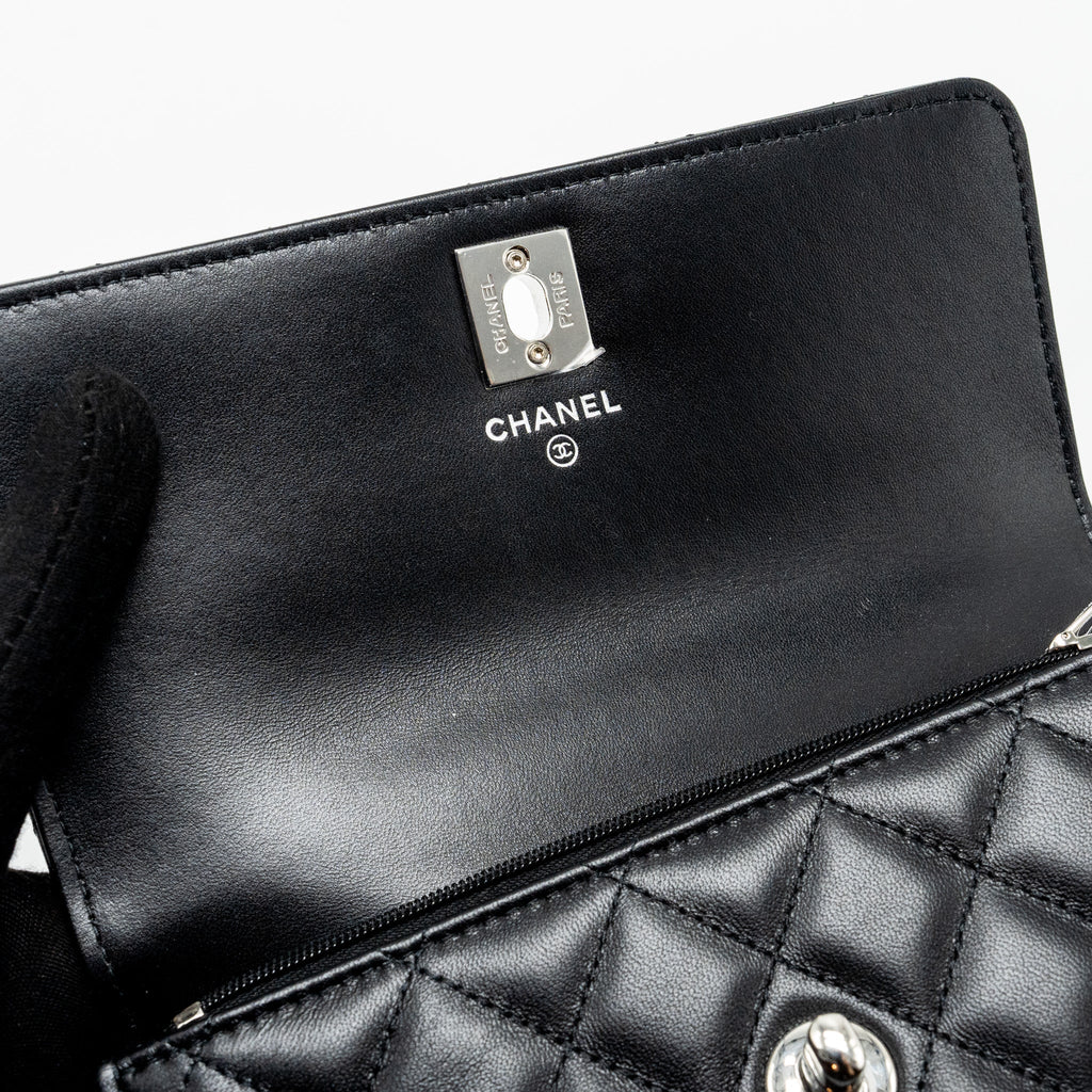 Chanel Top Handle Mini Wallet On Chain Flap Bag Lambskin Black  (Microchip)