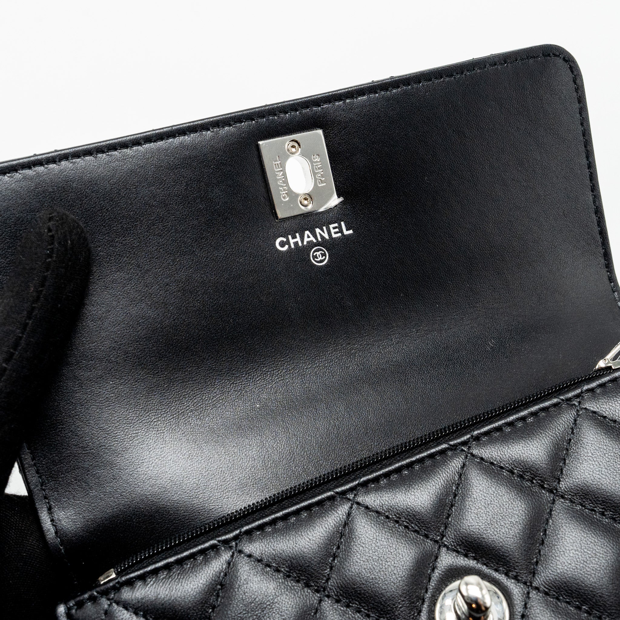 Chanel Top Handle Mini Wallet On Chain Flap Bag Lambskin Black  (Microchip)