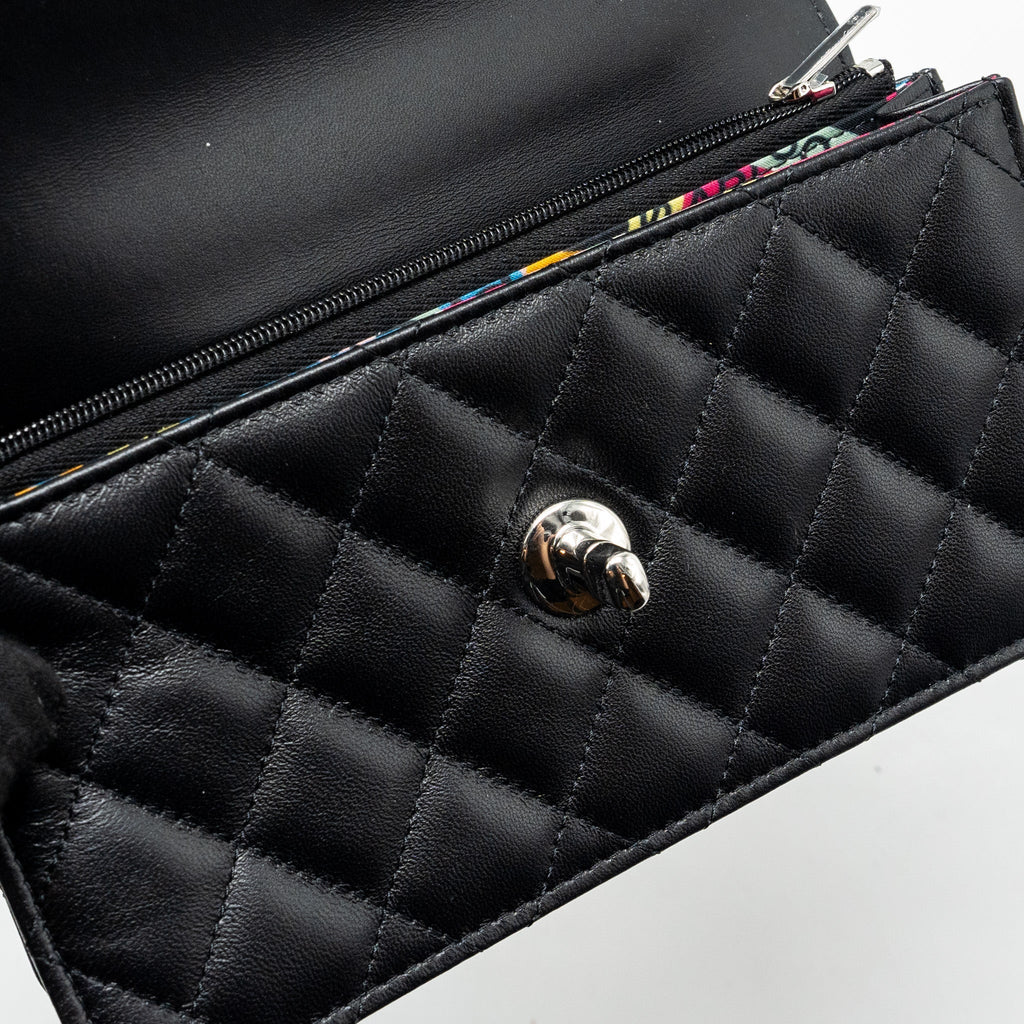 Chanel Top Handle Mini Wallet On Chain Flap Bag Lambskin Black  (Microchip)