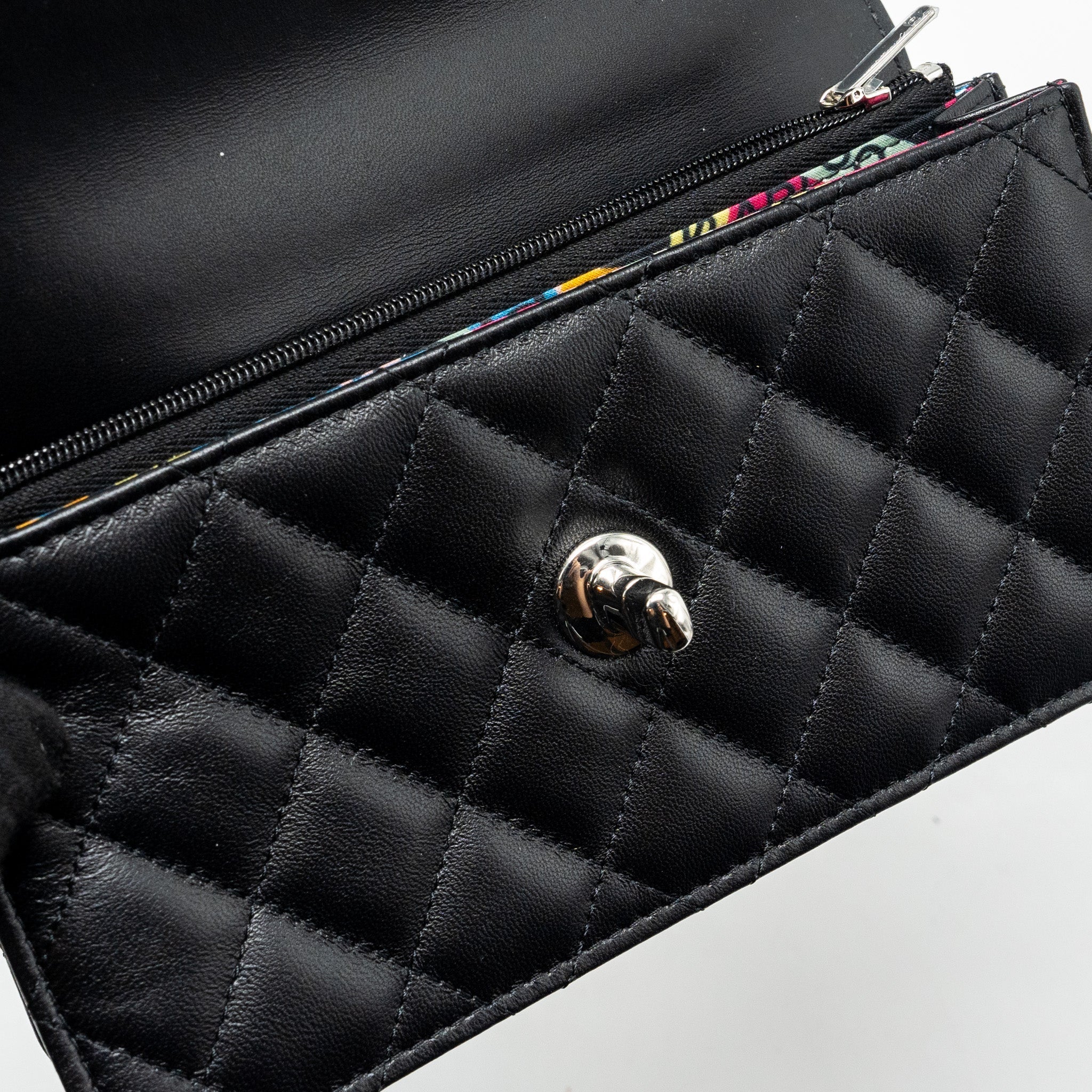 Chanel Top Handle Mini Wallet On Chain Flap Bag Lambskin Black  (Microchip)