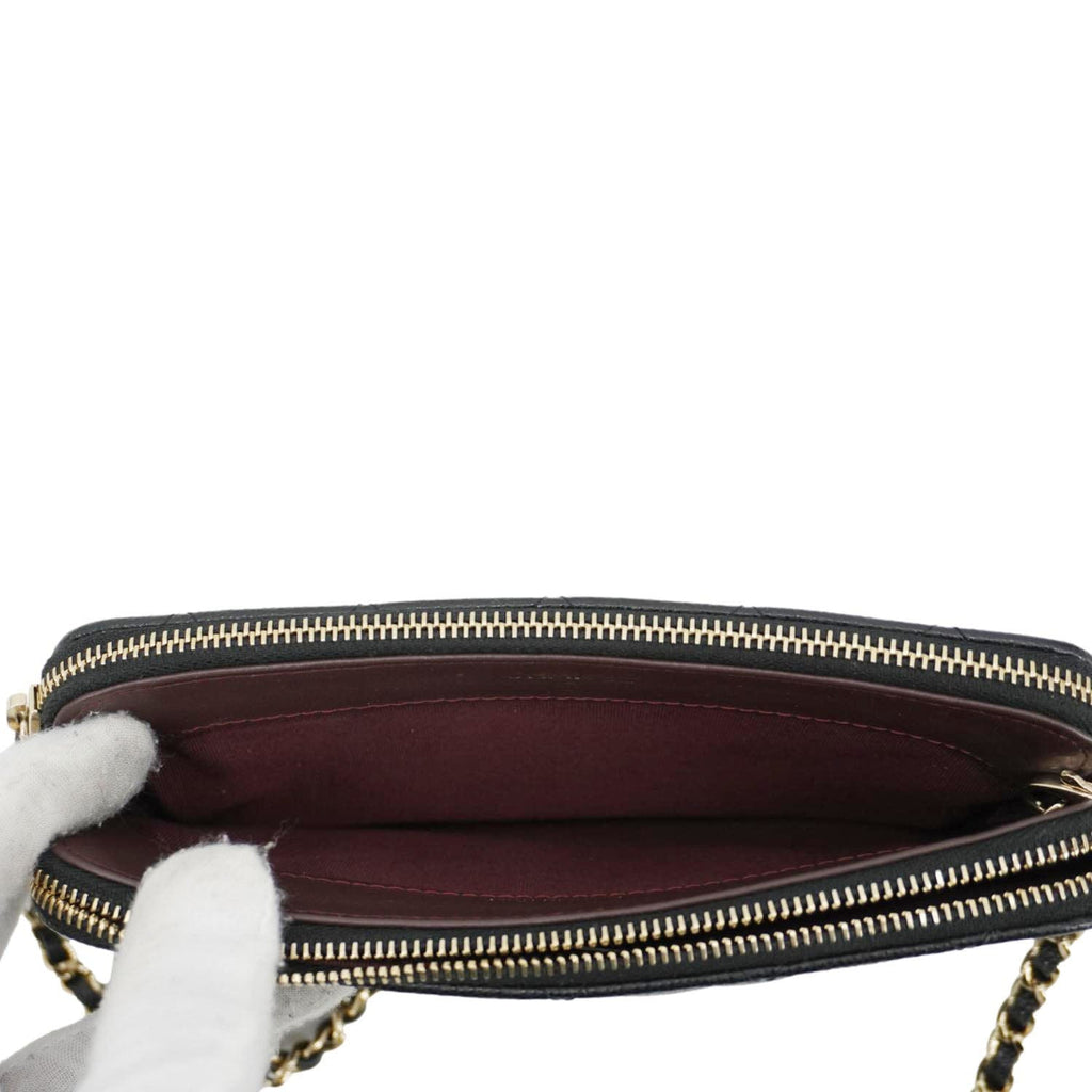 CHANEL Wallet on Chain Double Zip Caviar Leather Crossbody Bag Black