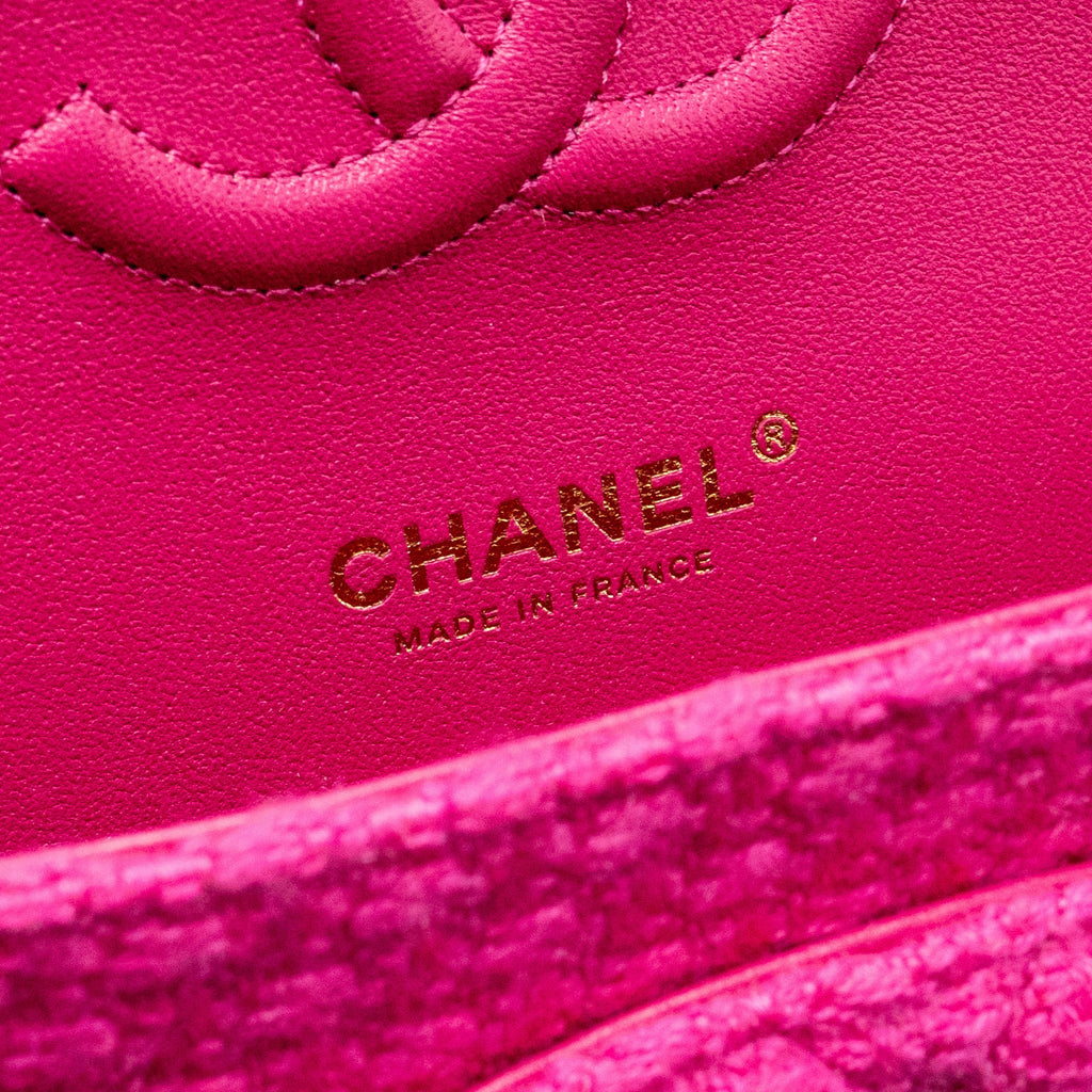 Chanel Medium Classic Double Flap Bag Tweed Pink L (Microchip)