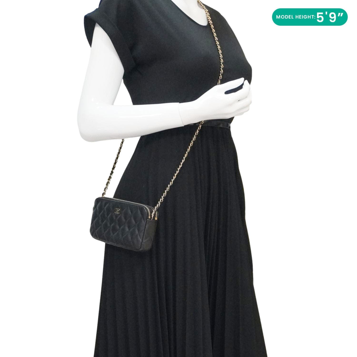 CHANEL Wallet on Chain Double Zip Caviar Leather Crossbody Bag Black