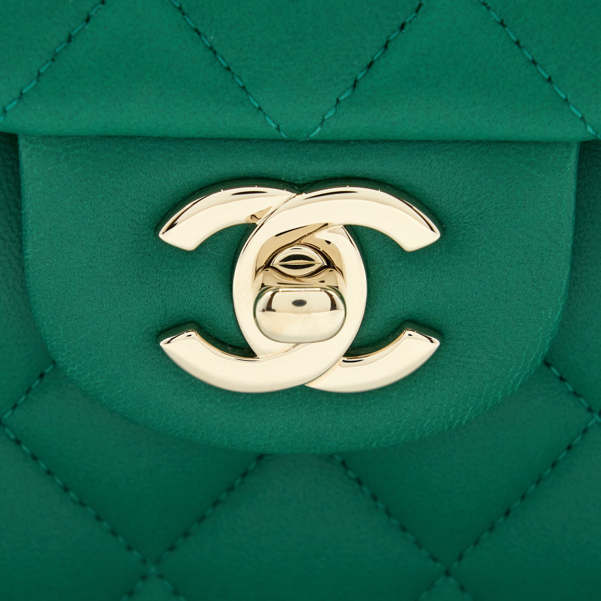 Chanel Small Classic Double Flap Bag Lambskin Green L(Microchip)