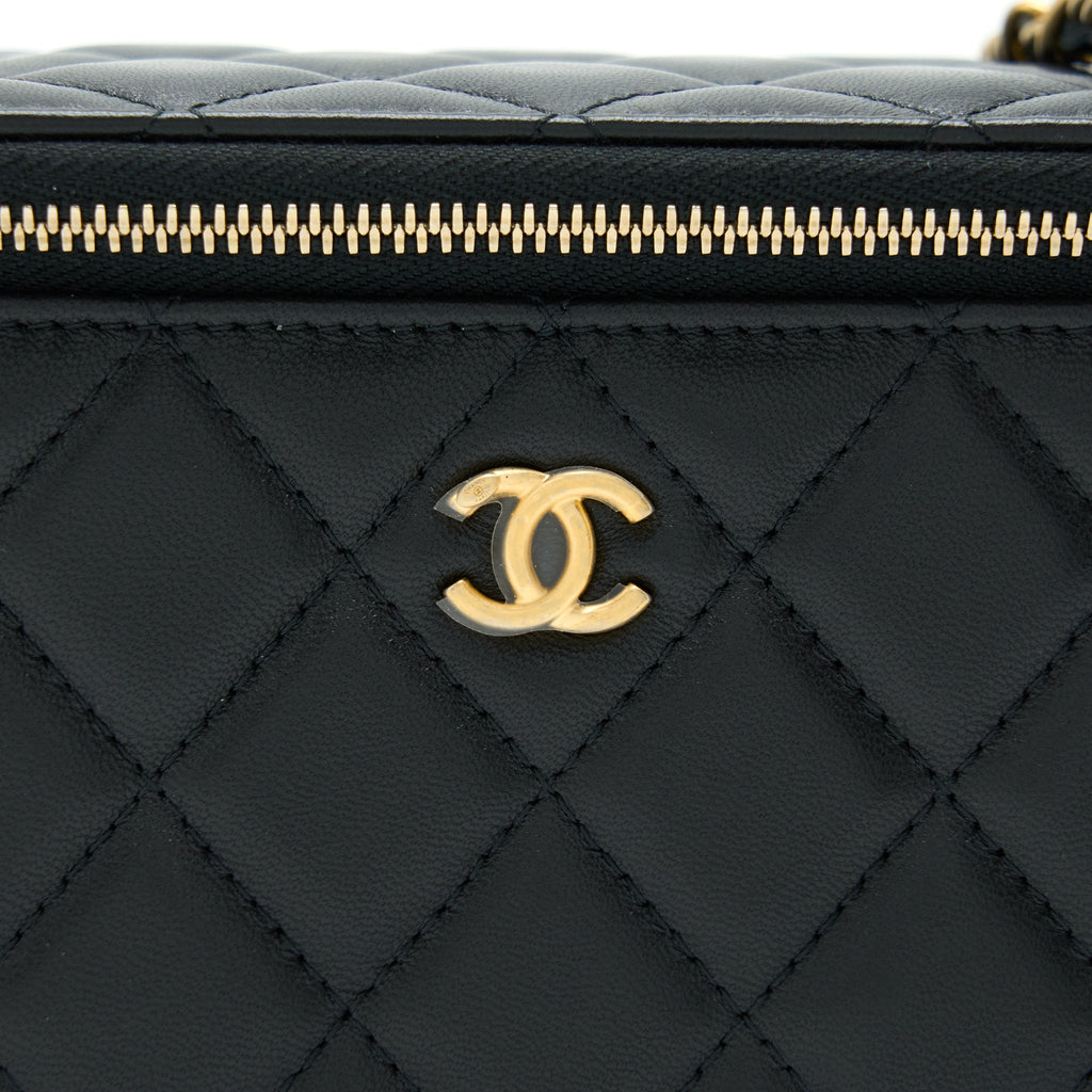 Chanel Pearl Crush Long Vanity With Chain Lambskin Black