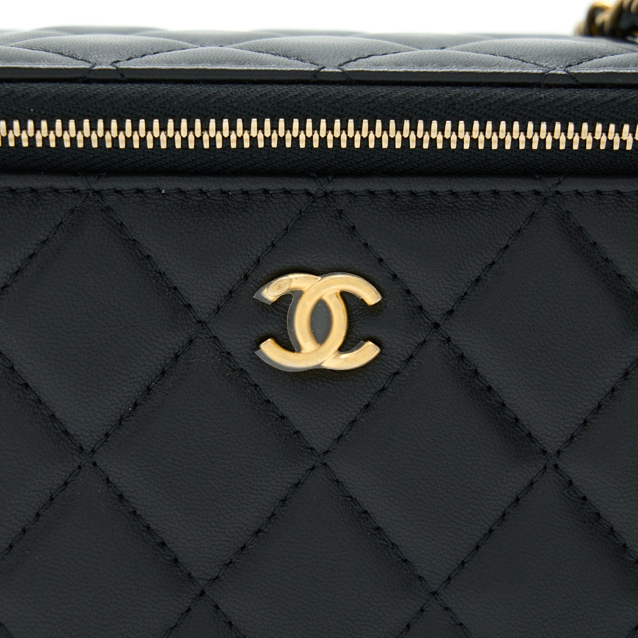 Chanel Pearl Crush Long Vanity With Chain Lambskin Black