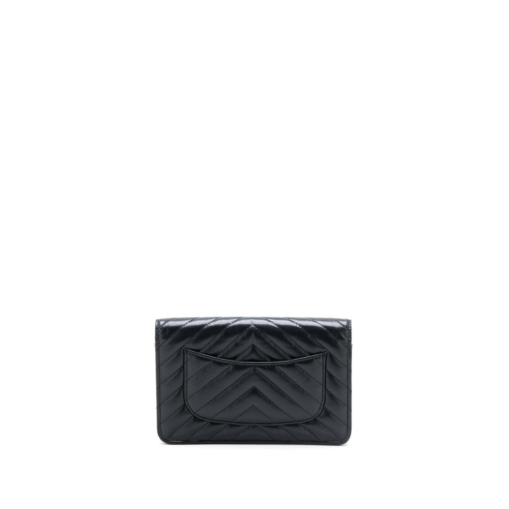 Chanel 2.55 Reissue Wallet On Chain Chevron Aged Calfskin Black Brushed  (Microchip)