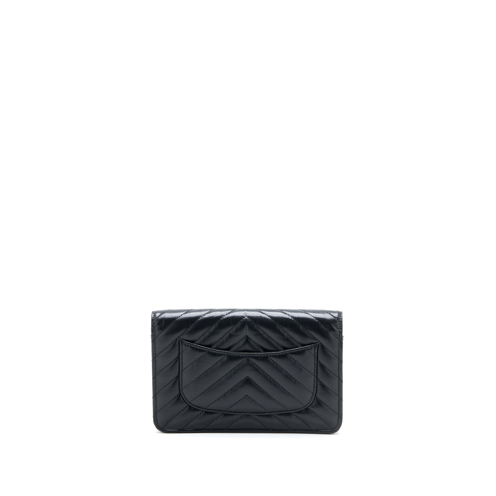 Chanel 2.55 Reissue Wallet On Chain Chevron Aged Calfskin Black Brushed  (Microchip)