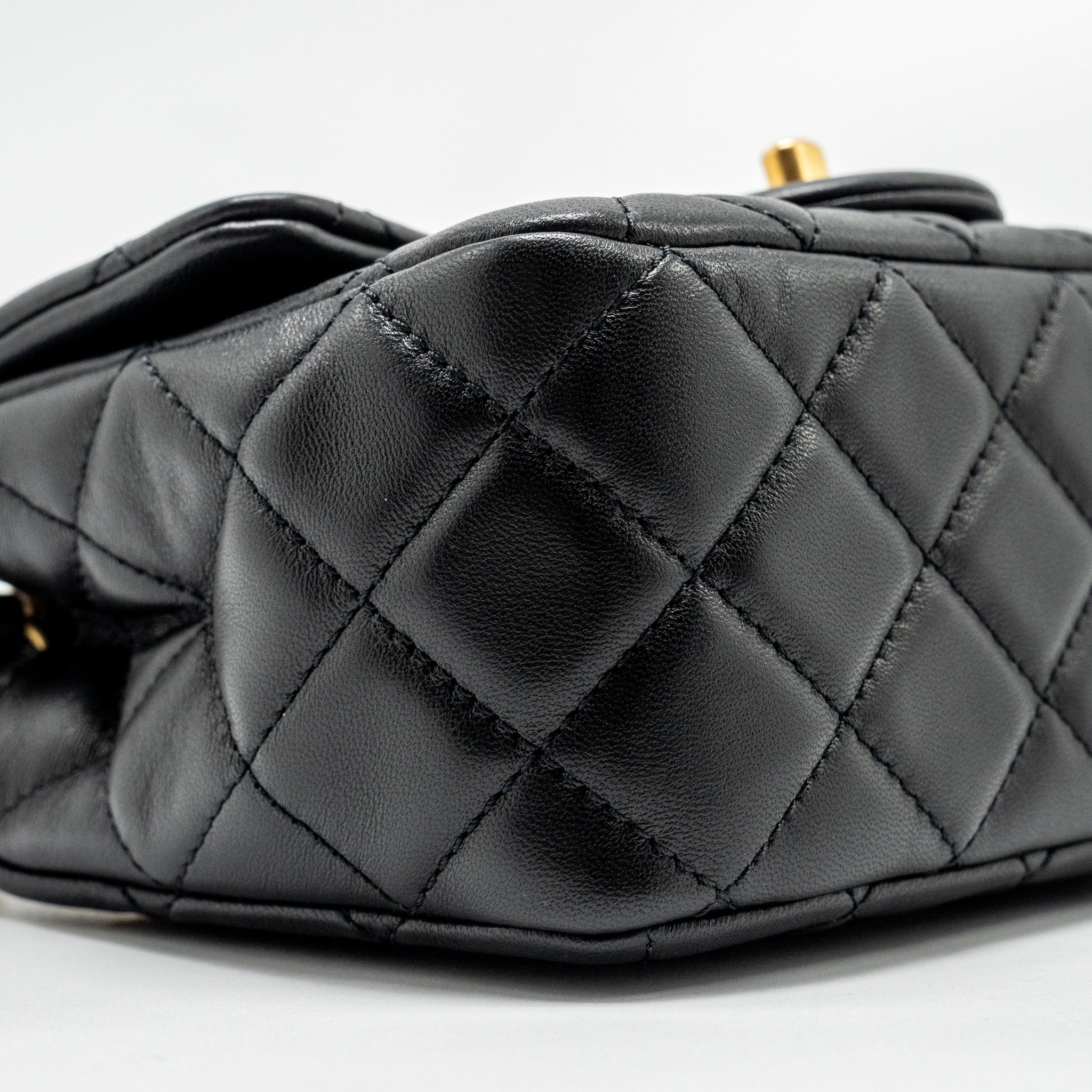 Chanel Pearl Crush Mini Square  Flap Bag Lambskin Black  (microchip)