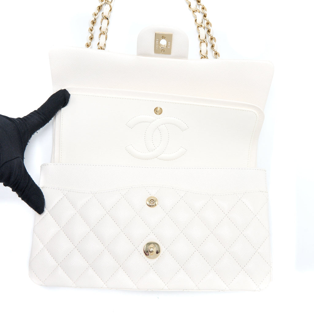 Chanel Medium Classic Double Flap Bag Caviar White L