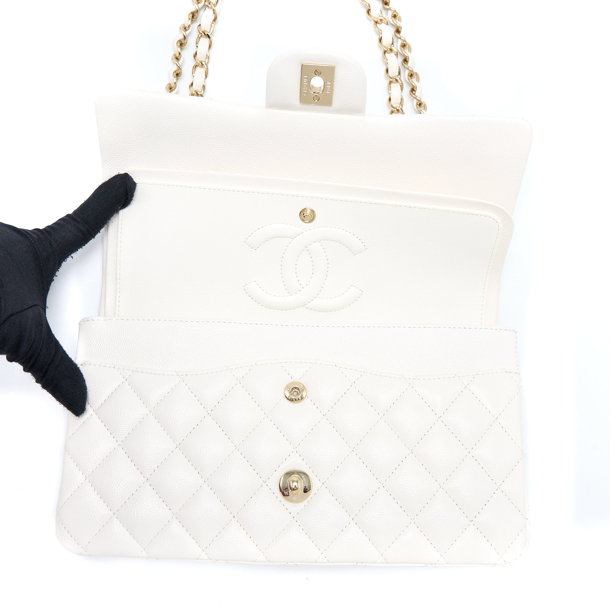 Chanel Medium Classic Double Flap Bag Caviar White L