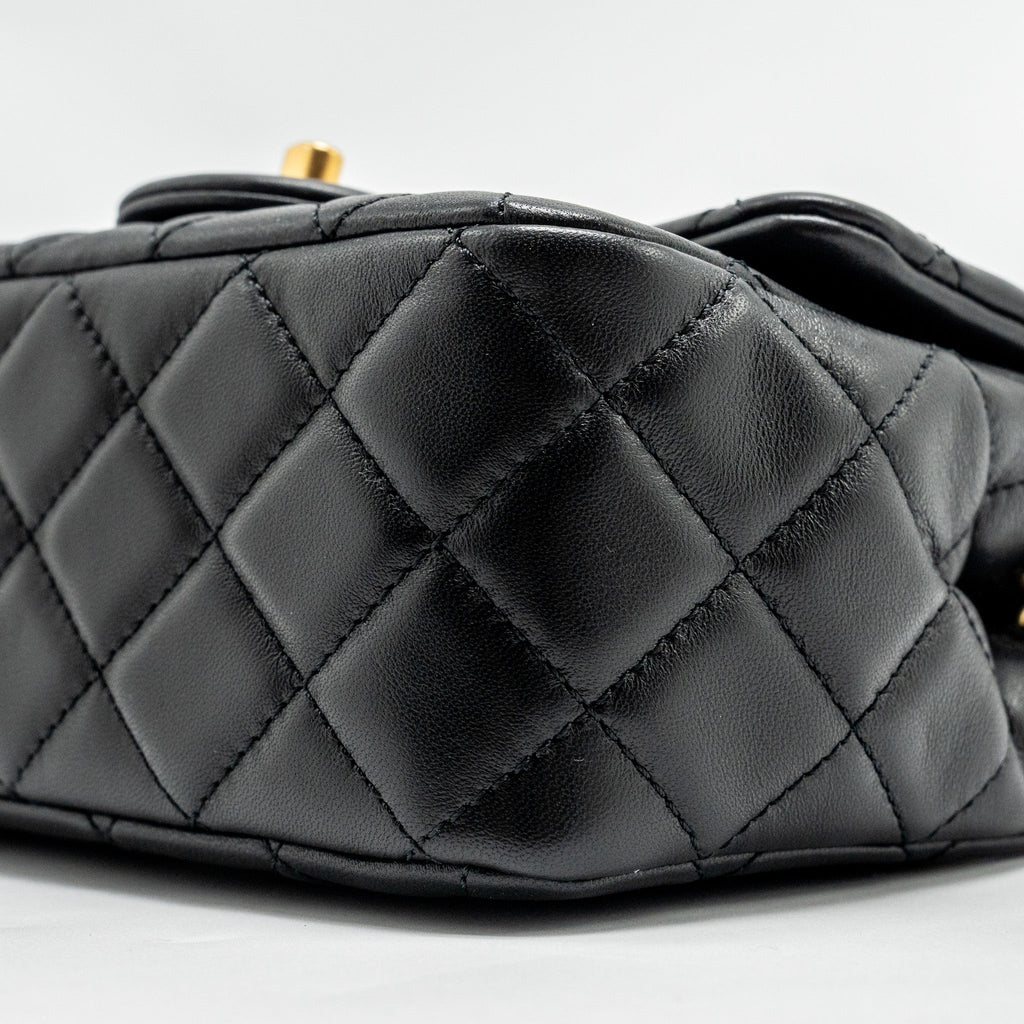 Chanel Pearl Crush Mini Square  Flap Bag Lambskin Black  (microchip)