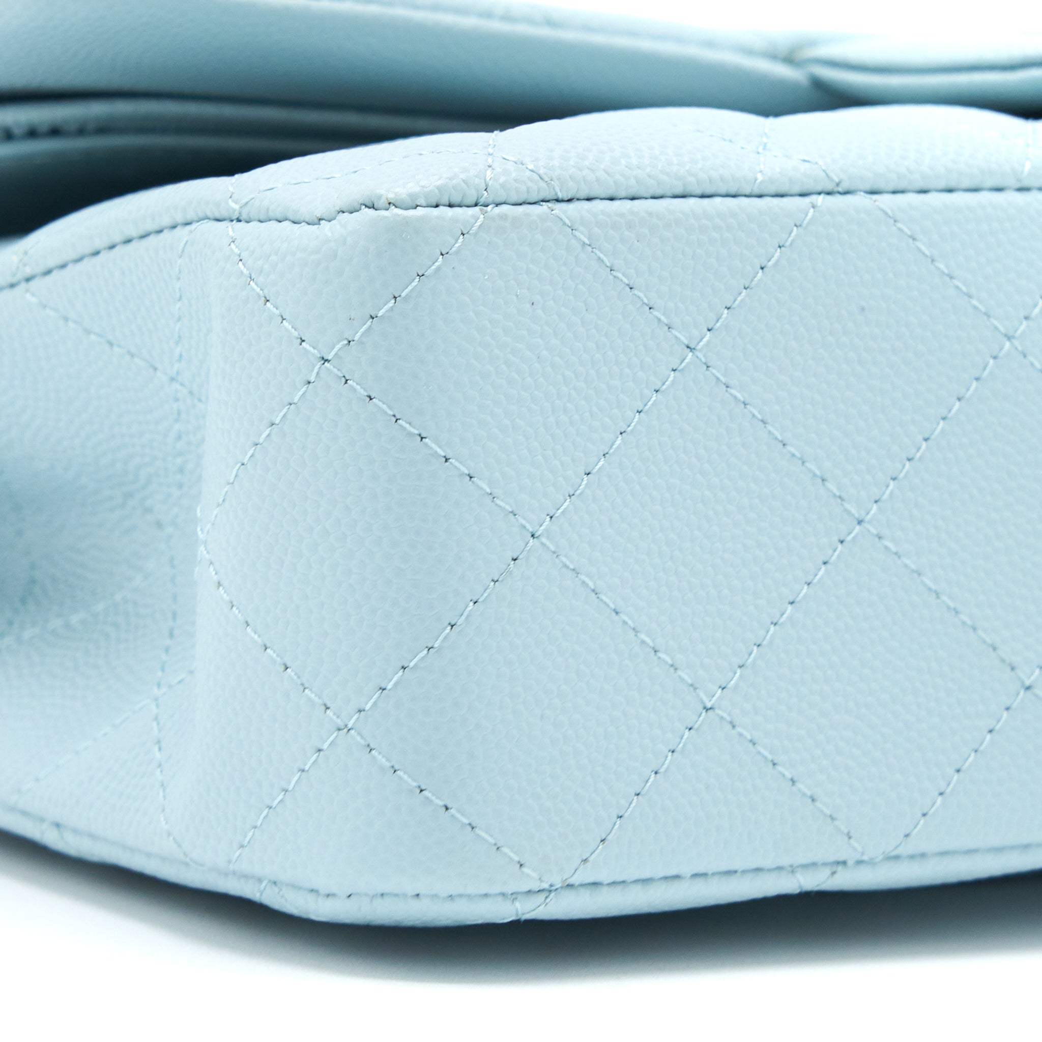Chanel Medium Classic Double Flap Bag Caviar Light Blue L (Microchip)