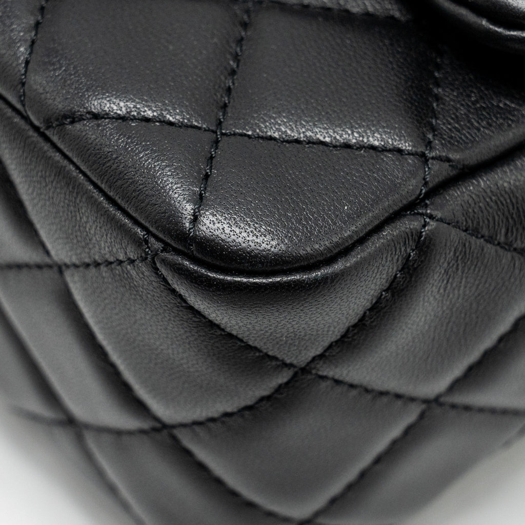 Chanel Pearl Crush Mini Square  Flap Bag Lambskin Black  (microchip)