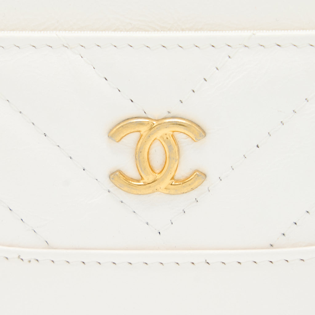 Chanel Chevron Card Holder Calfskin White